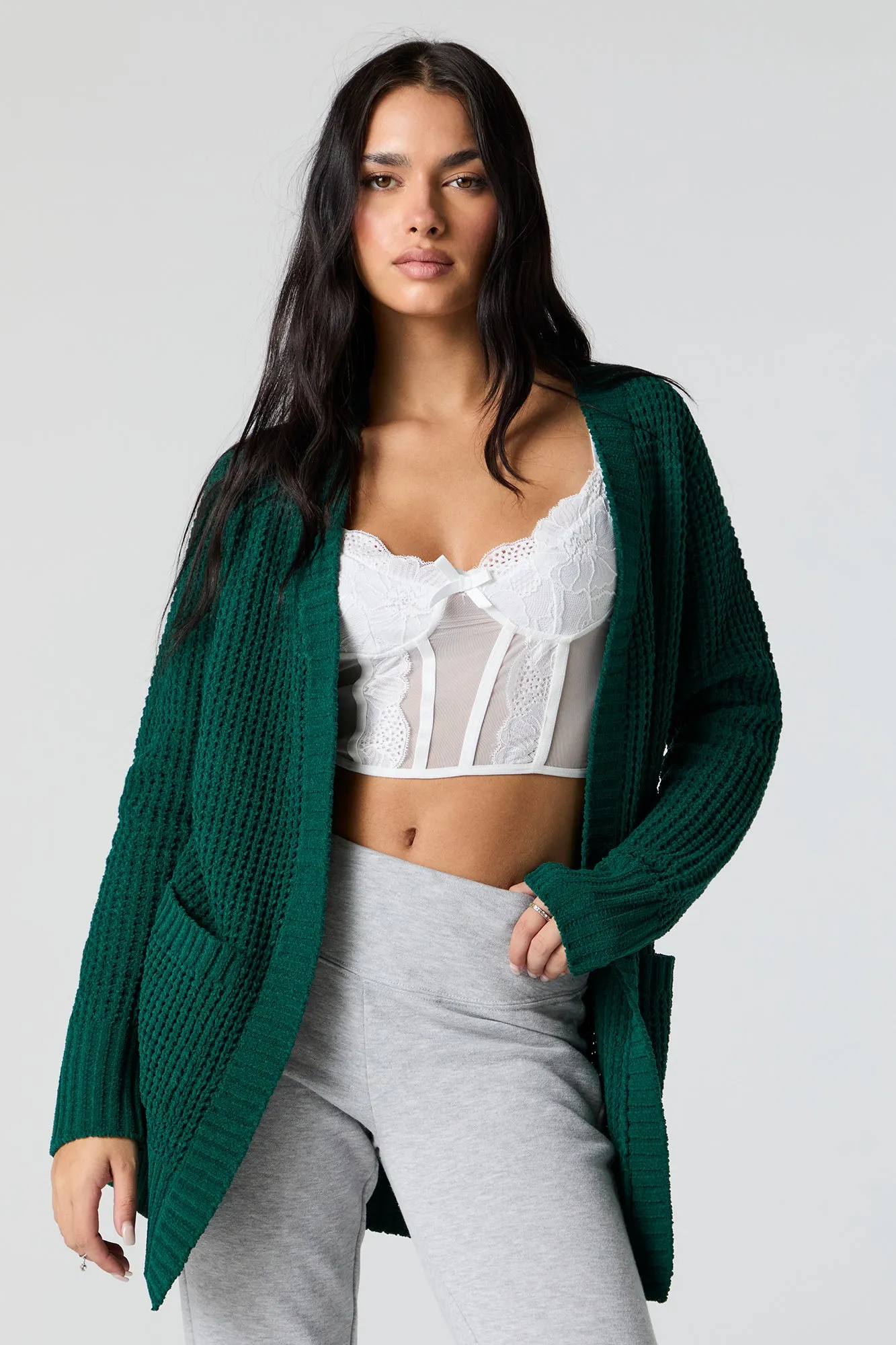 Waffle Knit Long Sleeve Cardigan sold by Charlotte Russe
