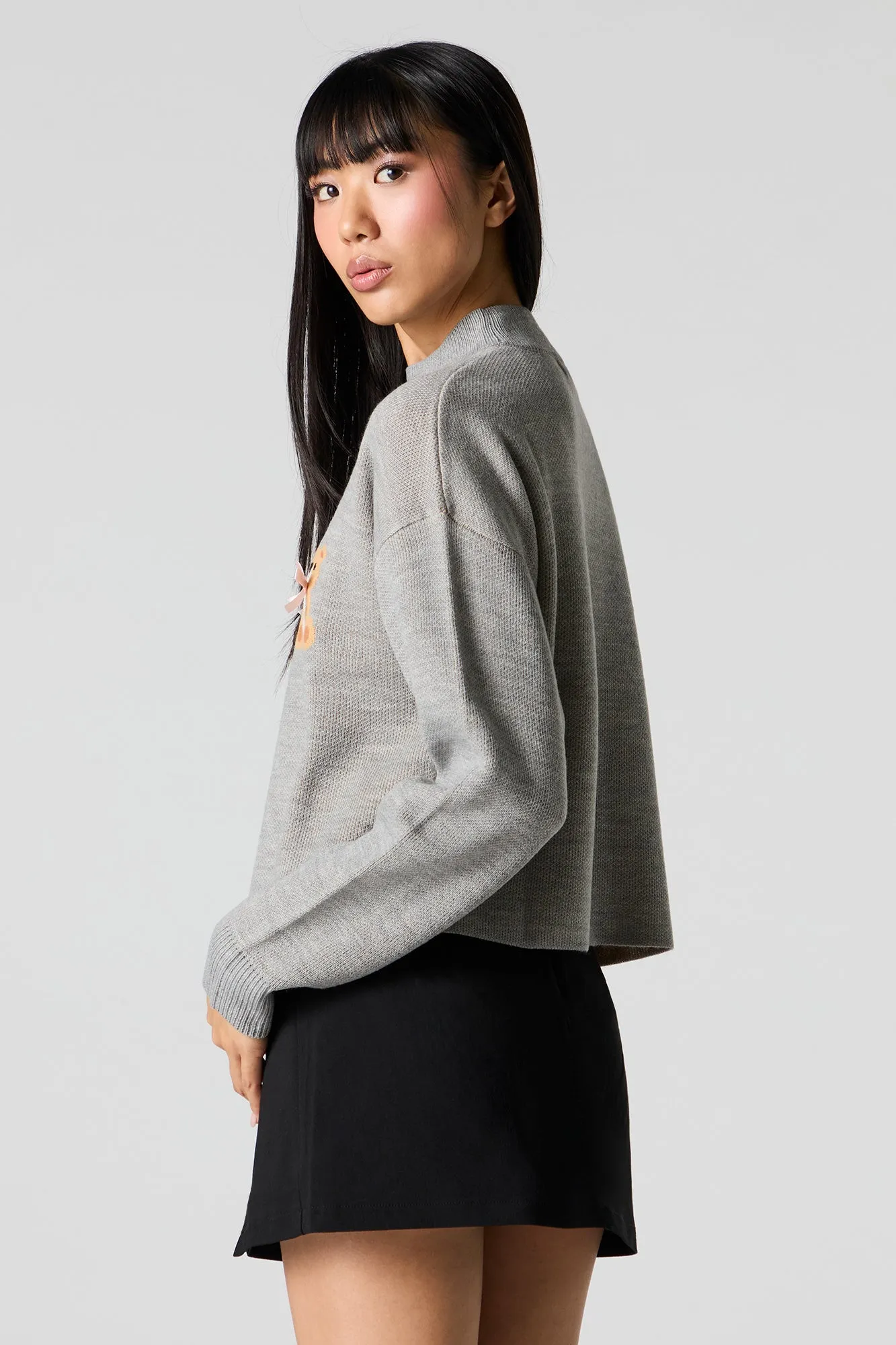 3D Bow Teddy Jacquard Knit Sweater sold by Charlotte Russe product image thumbnail 2