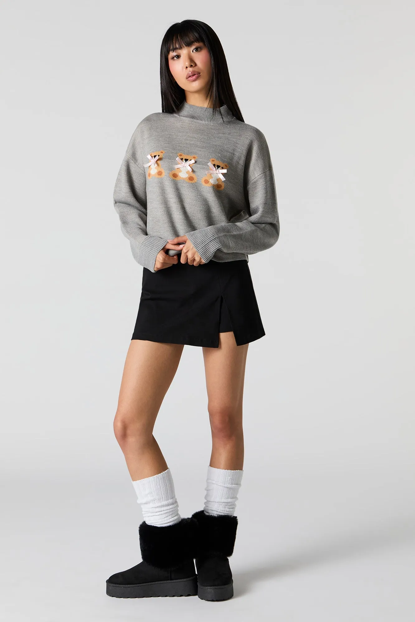 3D Bow Teddy Jacquard Knit Sweater sold by Charlotte Russe product image thumbnail 3