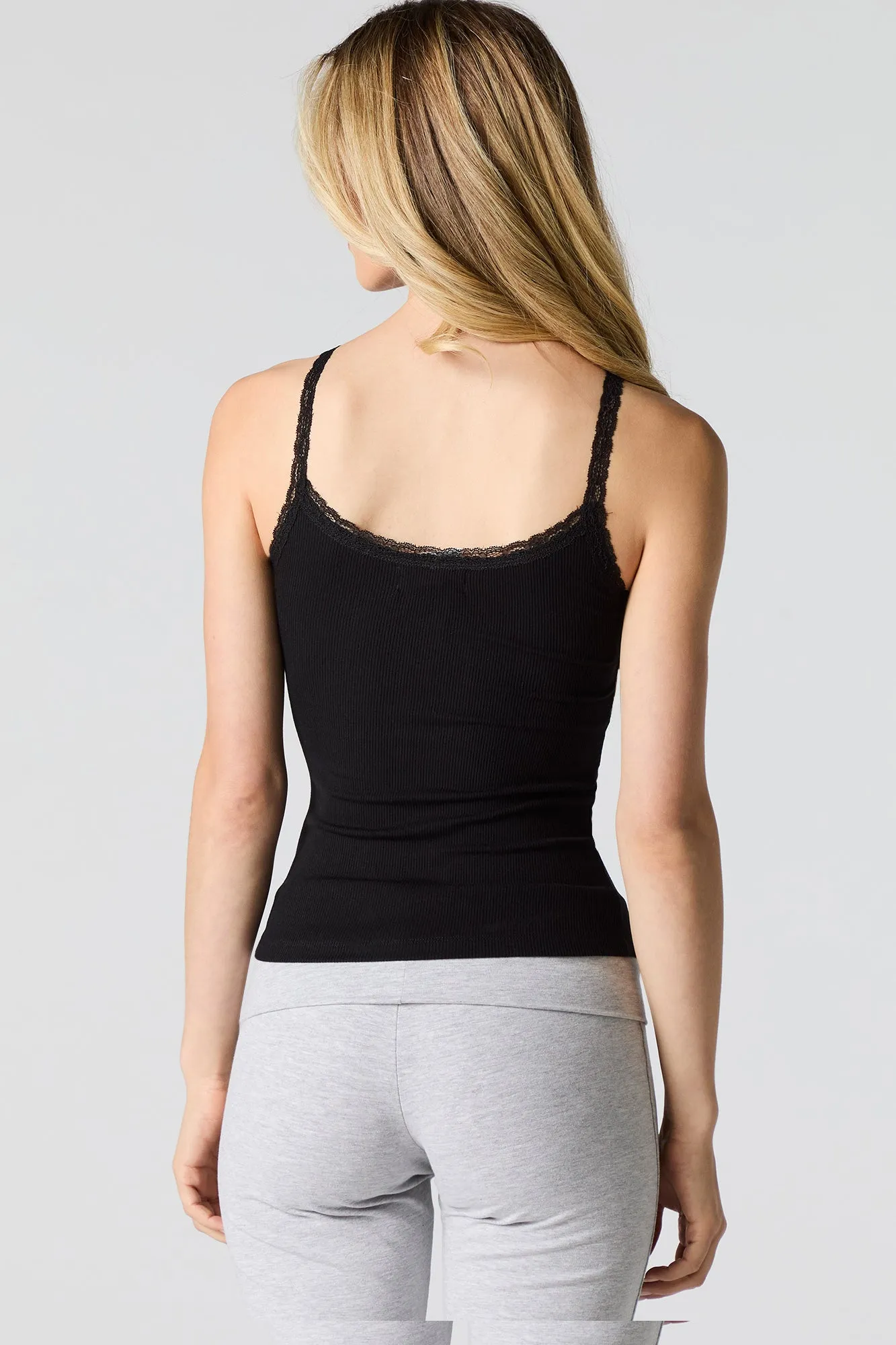 Ribbed Lace Trim Tank with Built-In Bra Cups sold by Charlotte Russe product image thumbnail 3