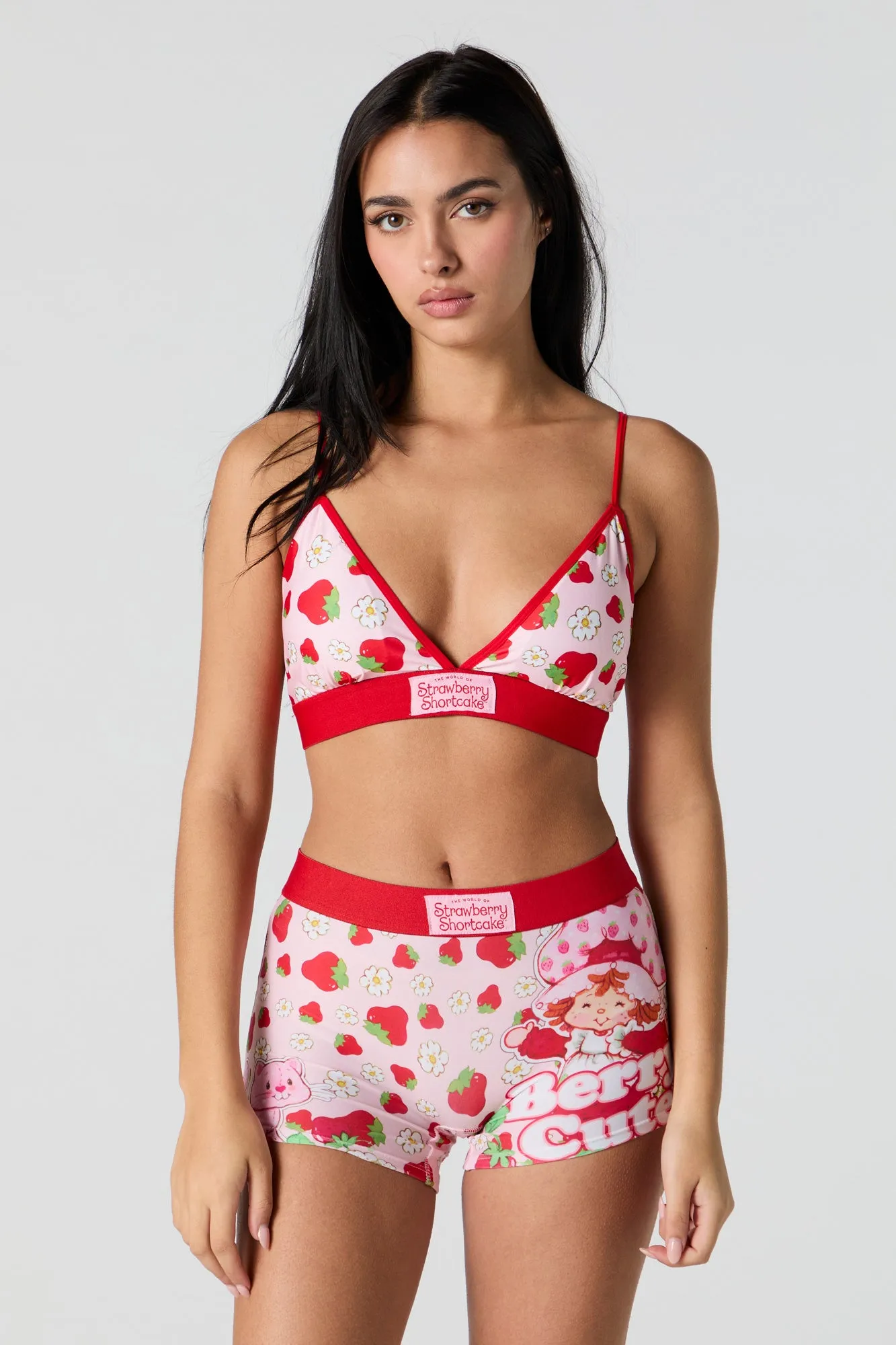 Strawberry Shortcake Triangle Bralette & Boy Short 2 Piece Set sold by Charlotte Russe