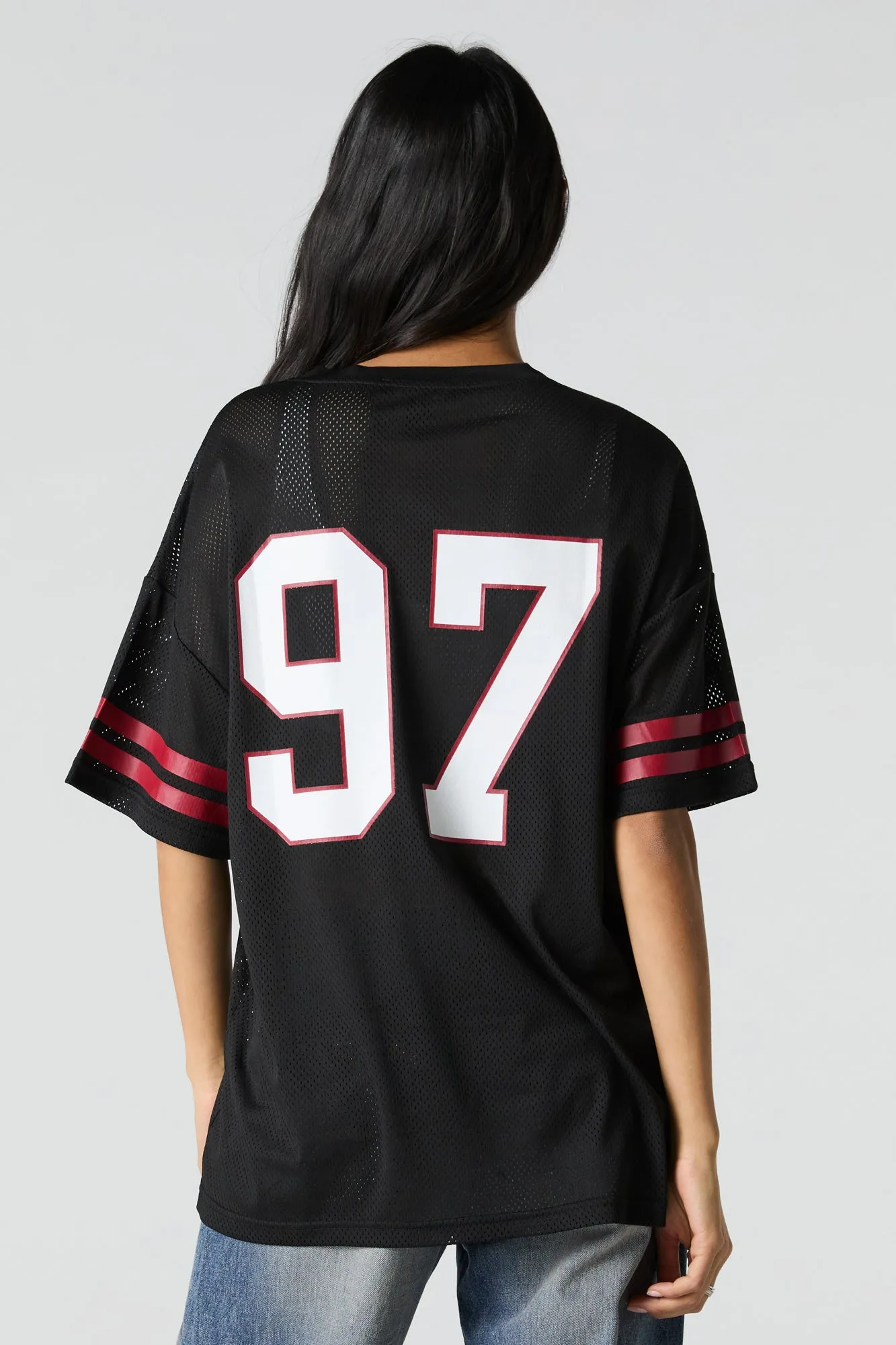 Mesh Sporty Graphic V-Neck Jersey sold by Charlotte Russe product image thumbnail 3