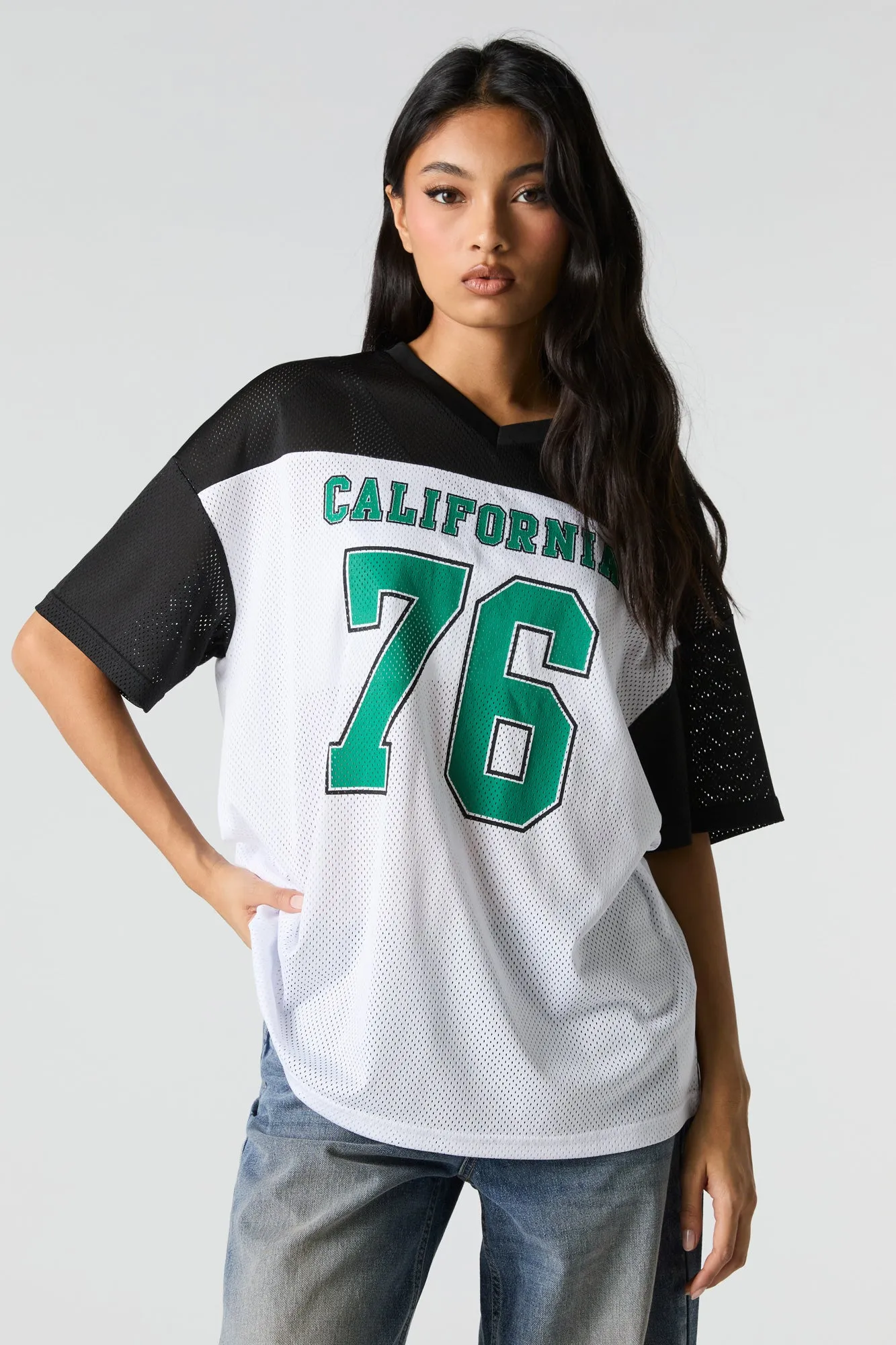 Mesh Sporty Graphic V-Neck Jersey sold by Charlotte Russe product image thumbnail 5