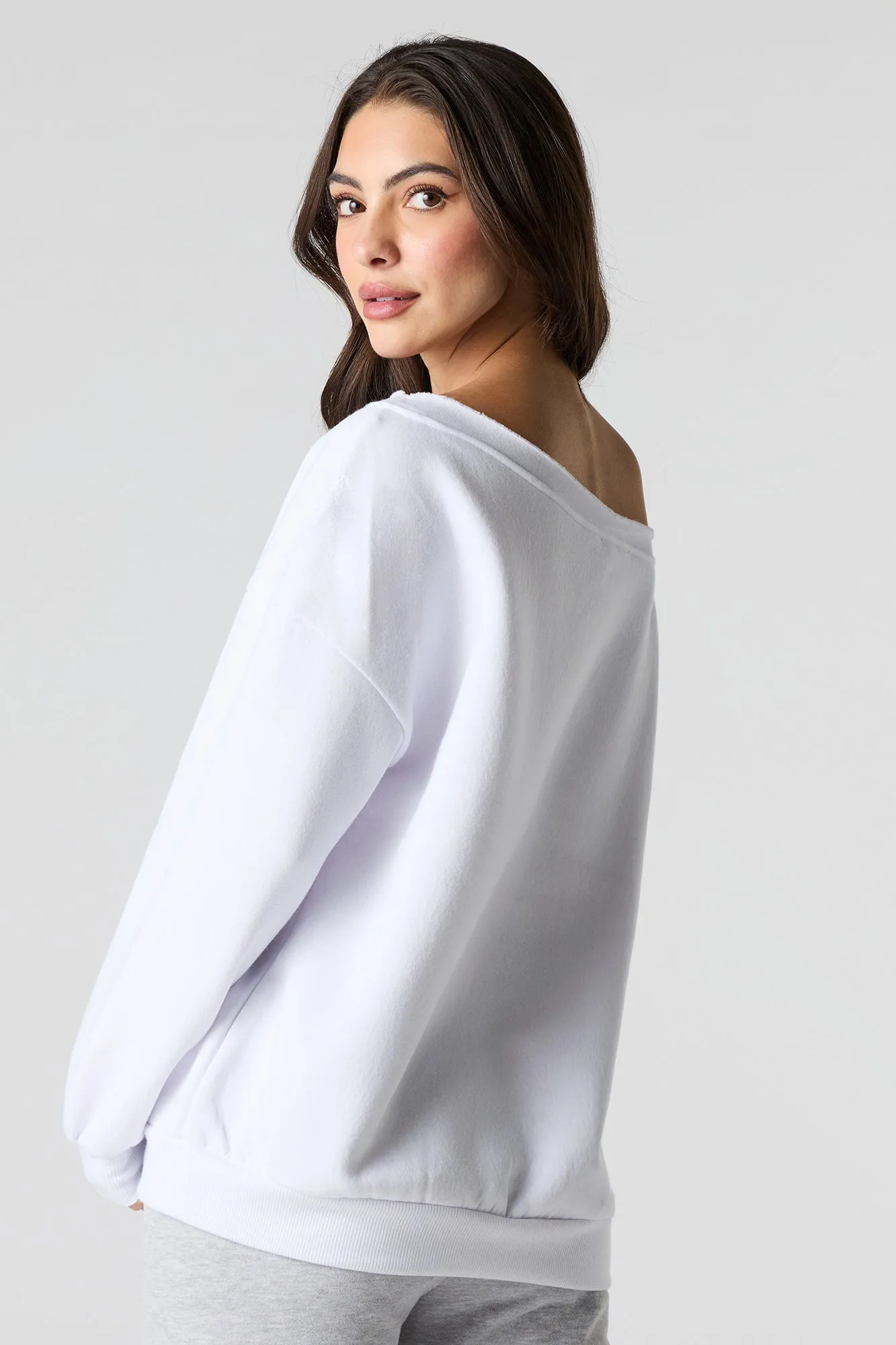 City Embroidered Off Shoulder Fleece Sweatshirt sold by Charlotte Russe product image thumbnail 2