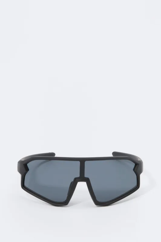Black Soft Touch Shield Sunglasses sold by Charlotte Russe