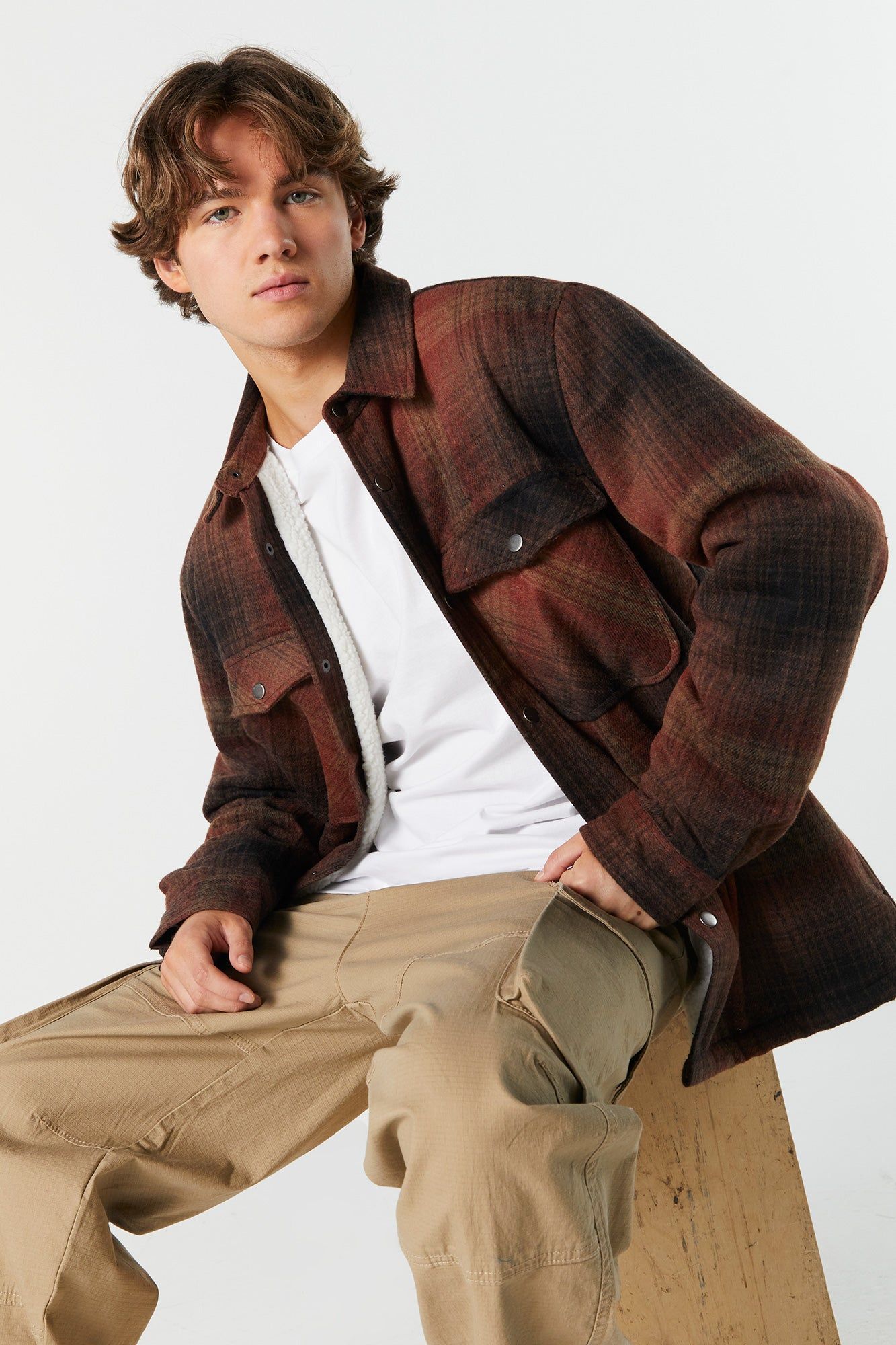 Faux Fur Lined Plaid Shacket sold by Charlotte Russe