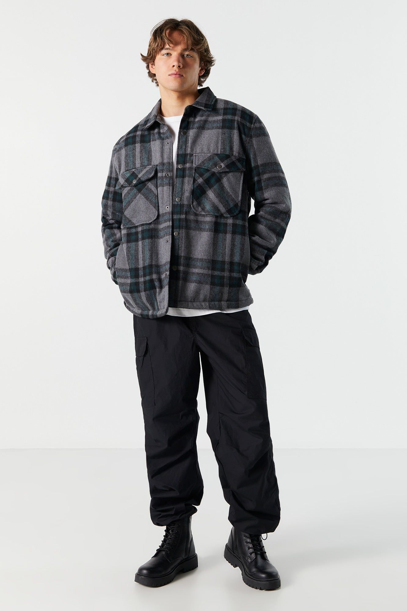 Faux Fur Lined Plaid Shacket sold by Charlotte Russe product image thumbnail 7