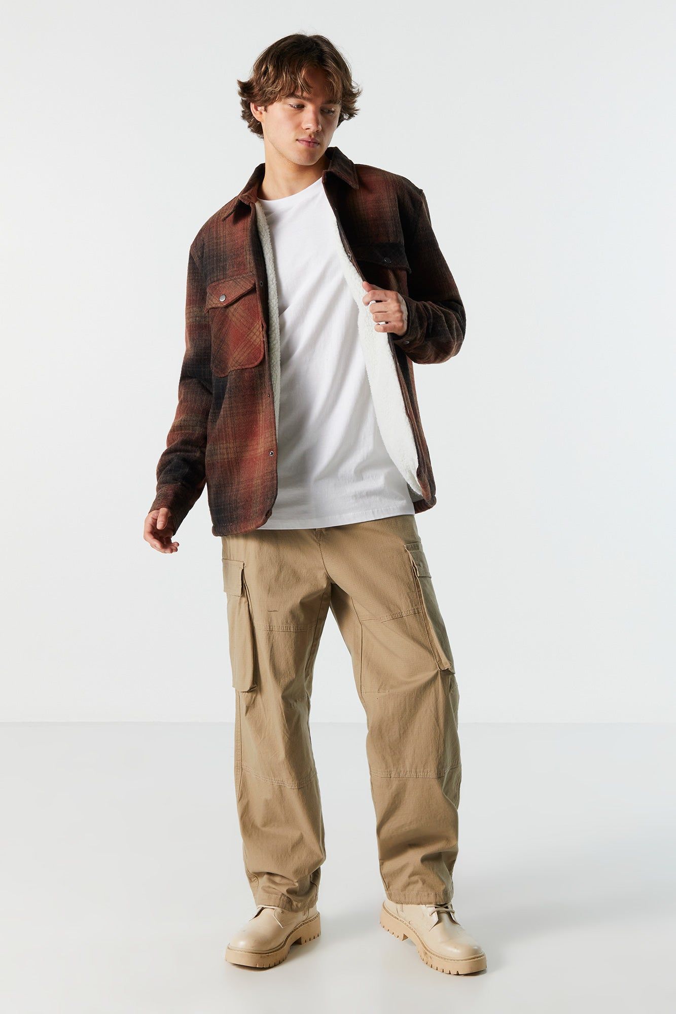 Faux Fur Lined Plaid Shacket sold by Charlotte Russe product image thumbnail 3