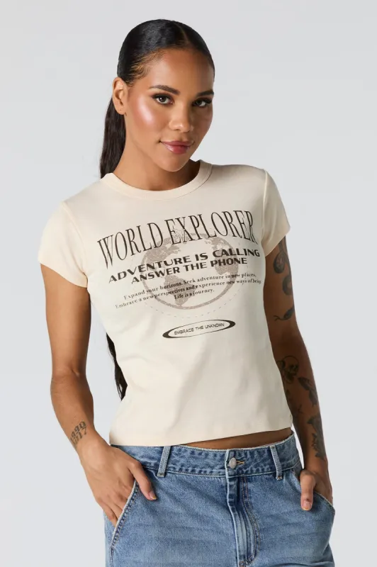 World Explorer Graphic Fitted T-Shirt sold by Charlotte Russe