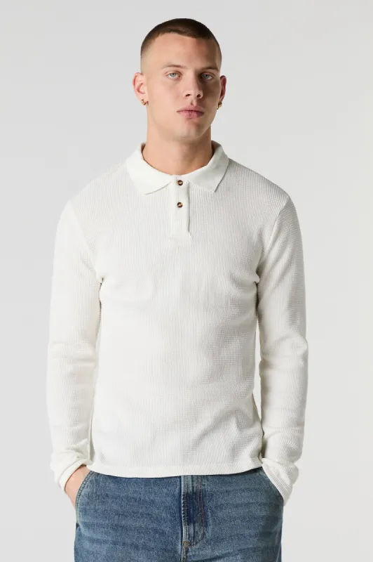 Waffle Knit Long Sleeve Polo Top sold by Charlotte Russe