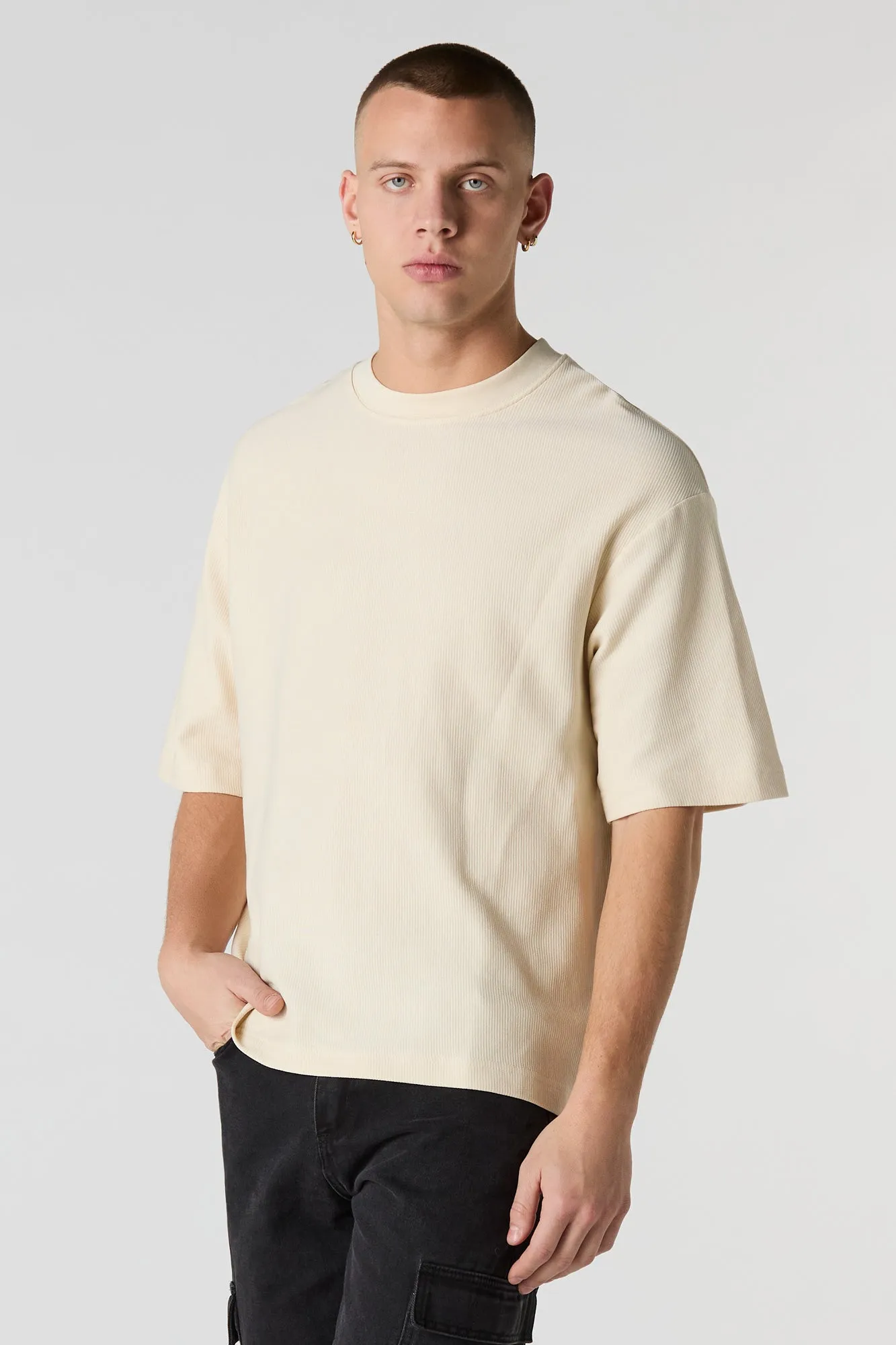 Ribbed Knit Boxy T-Shirt sold by Charlotte Russe product image thumbnail 4