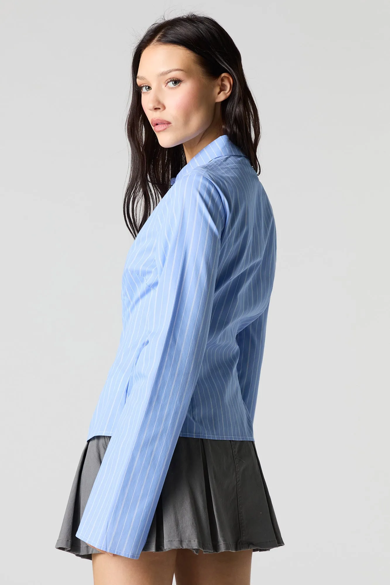 Button-Up Fitted Bell Sleeve Top sold by Charlotte Russe product image thumbnail 2