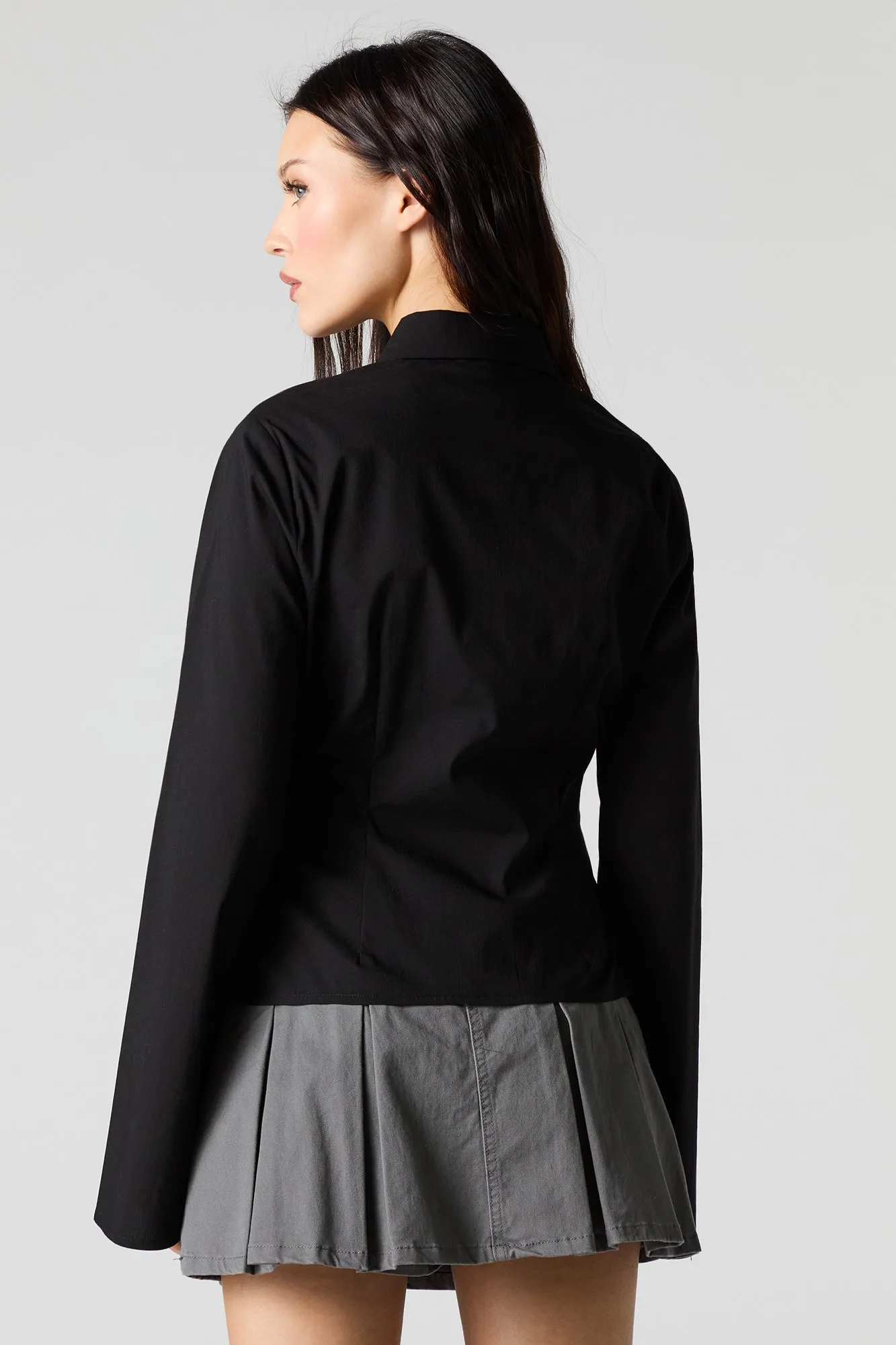 Button-Up Fitted Bell Sleeve Top sold by Charlotte Russe product image thumbnail 5