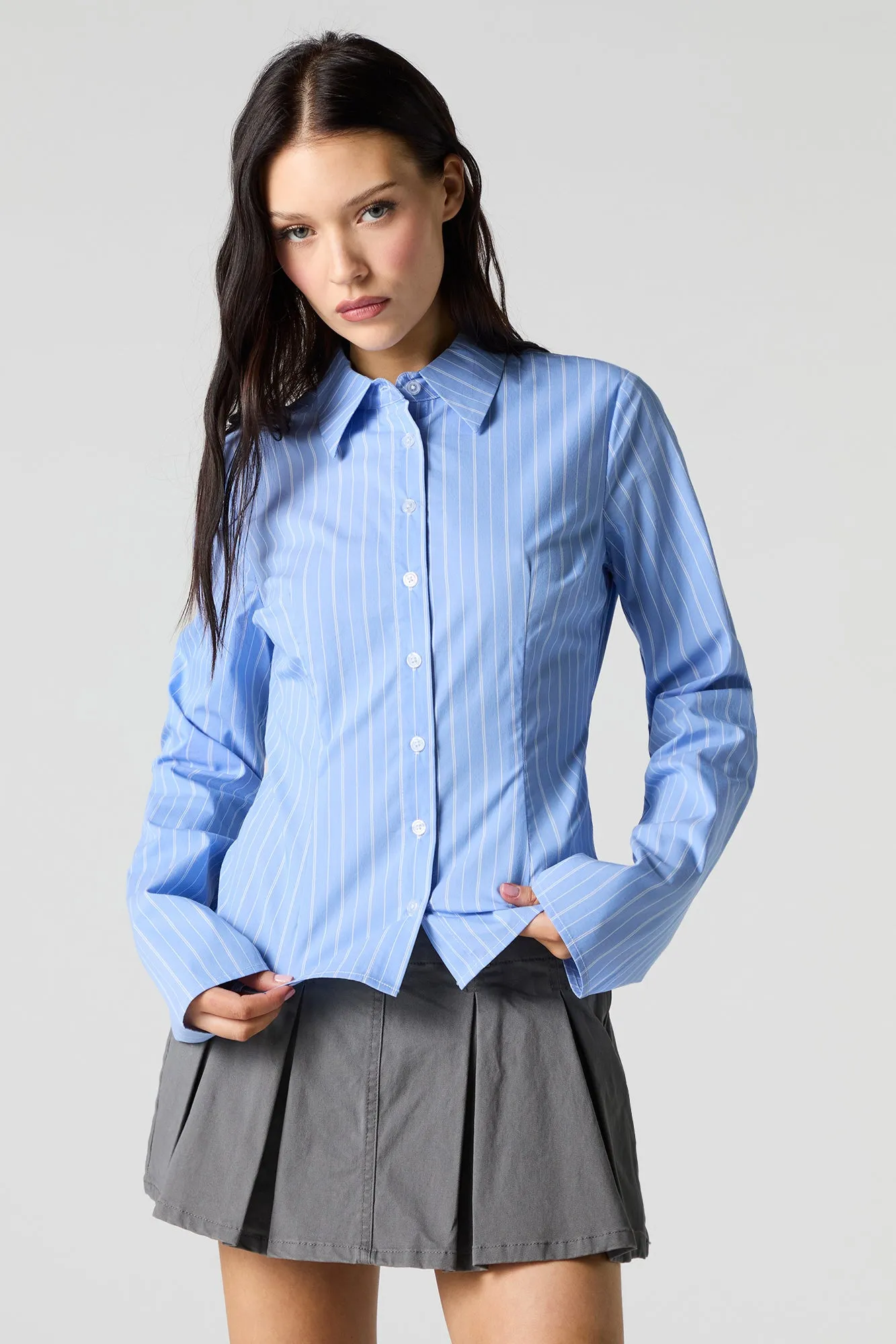 Button-Up Fitted Bell Sleeve Top sold by Charlotte Russe
