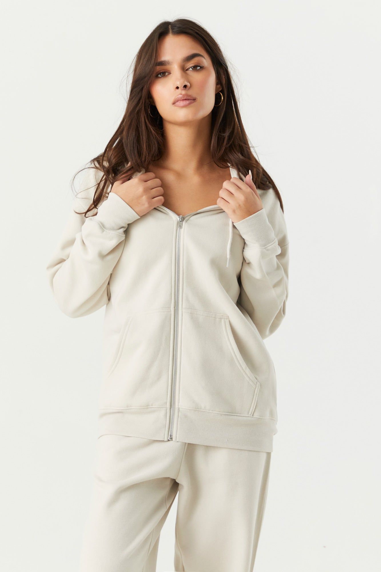 Solid Fleece Oversized Zip-Up Hoodie sold by Charlotte Russe product image thumbnail 4