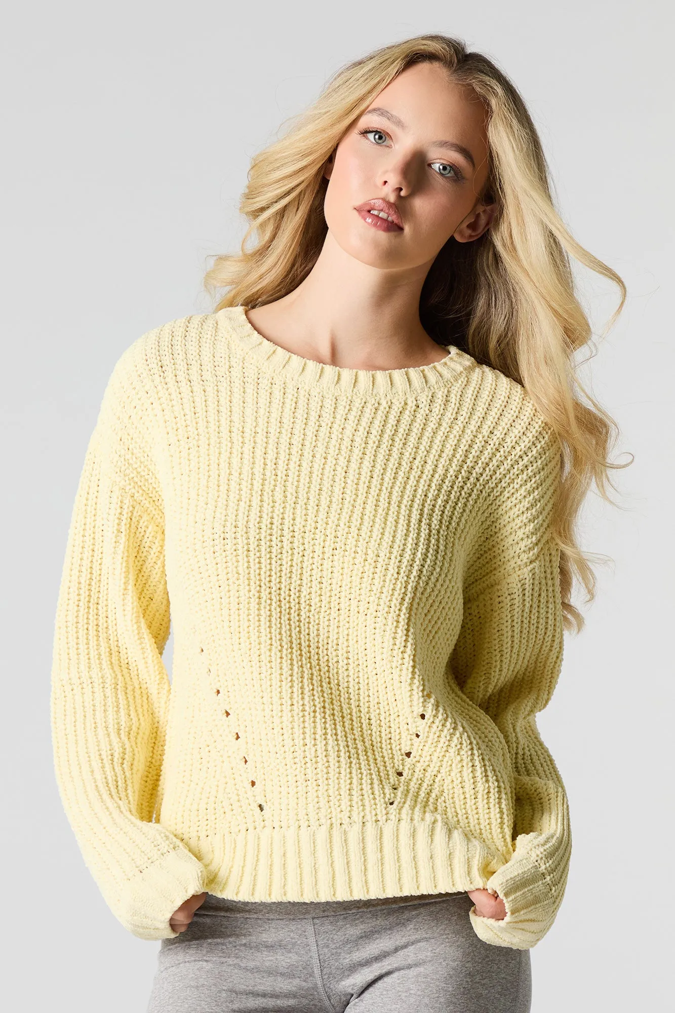 Chunky Knit Crewneck Sweater sold by Charlotte Russe