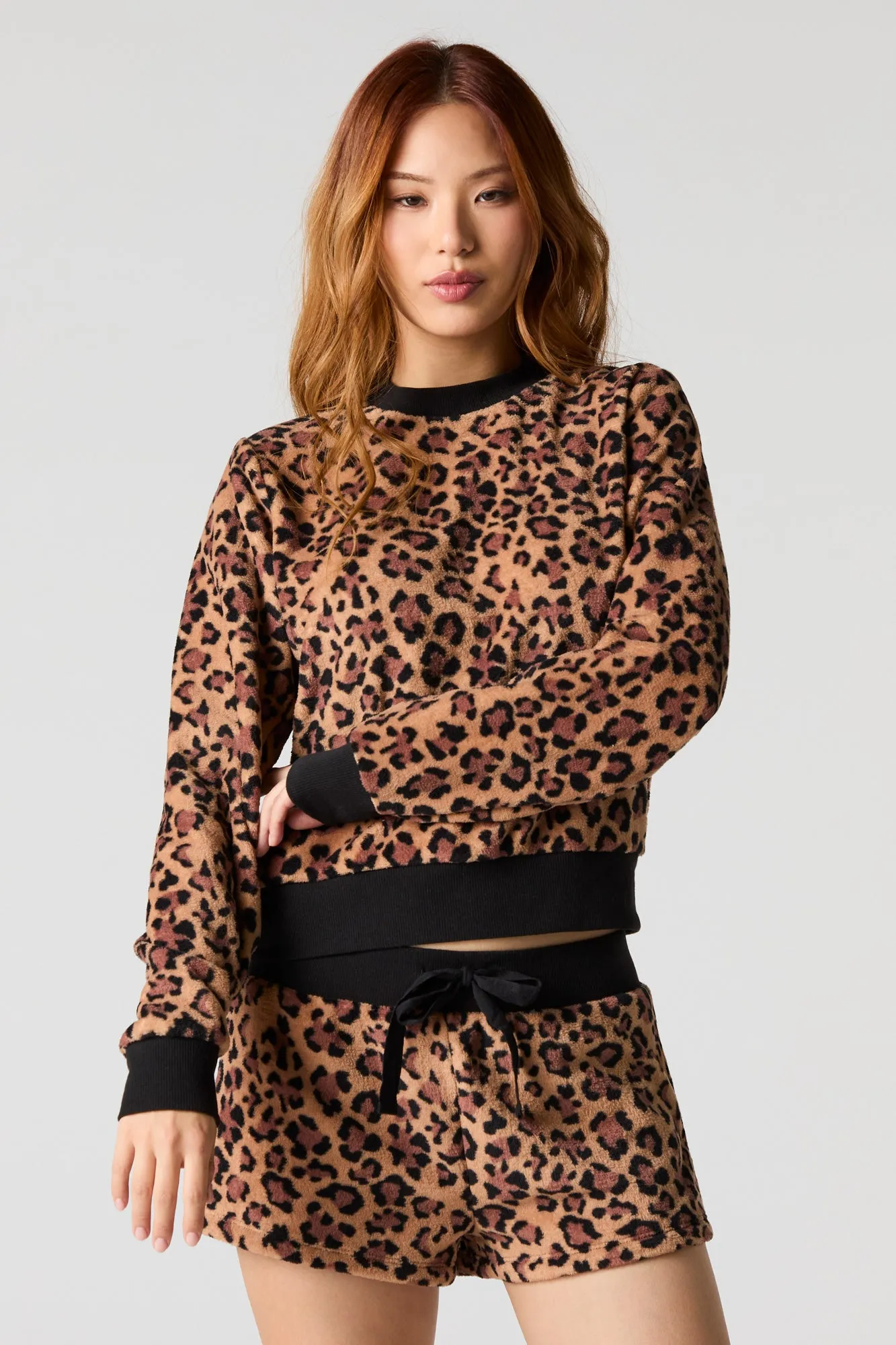 Bunny Print Plush Long Sleeve & Short 2 Piece Pajama Set sold by Charlotte Russe