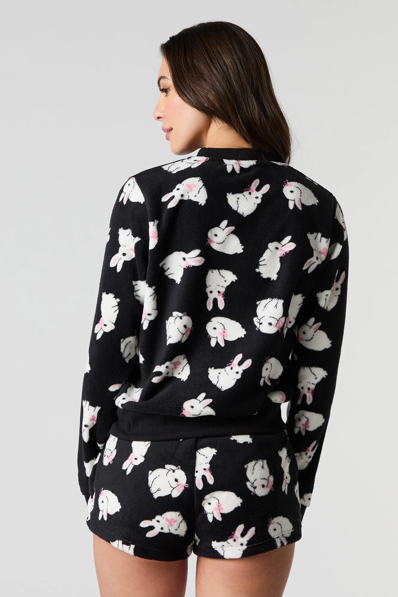 Bunny Print Plush Long Sleeve & Short 2 Piece Pajama Set sold by Charlotte Russe product image thumbnail 5