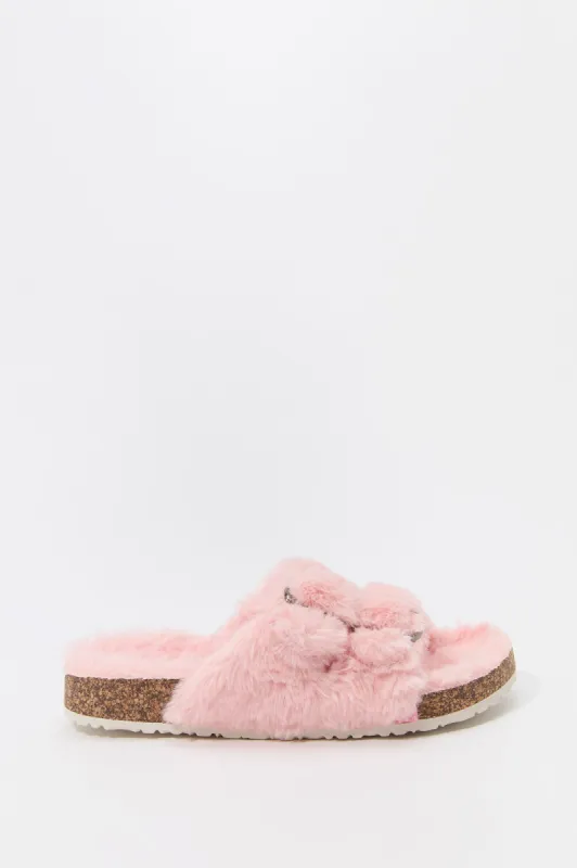 Faux Fur Buckled Cork Slide sold by Charlotte Russe