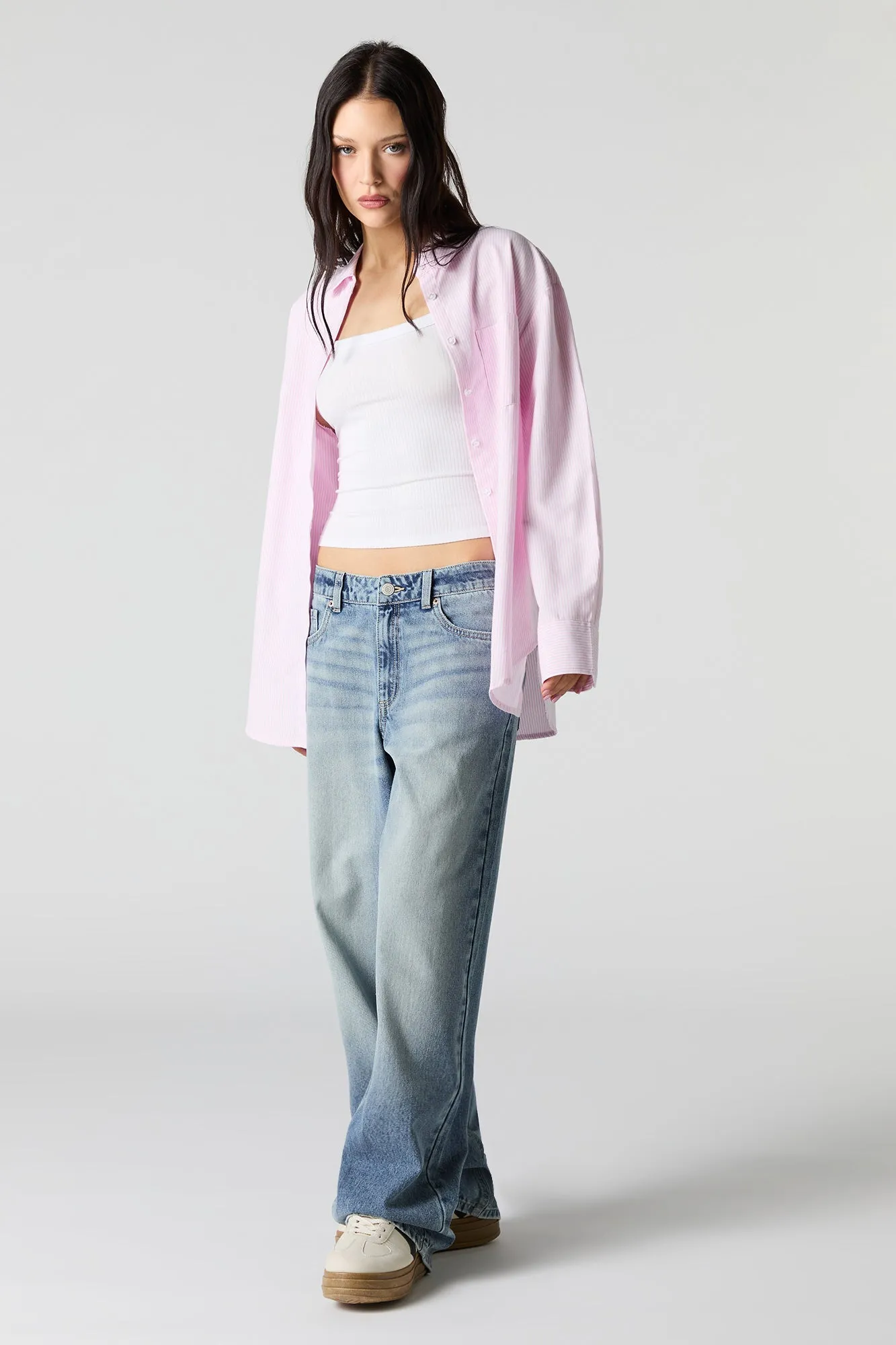 Oversized Pinstriped Button-Up Top sold by Charlotte Russe product image thumbnail 3