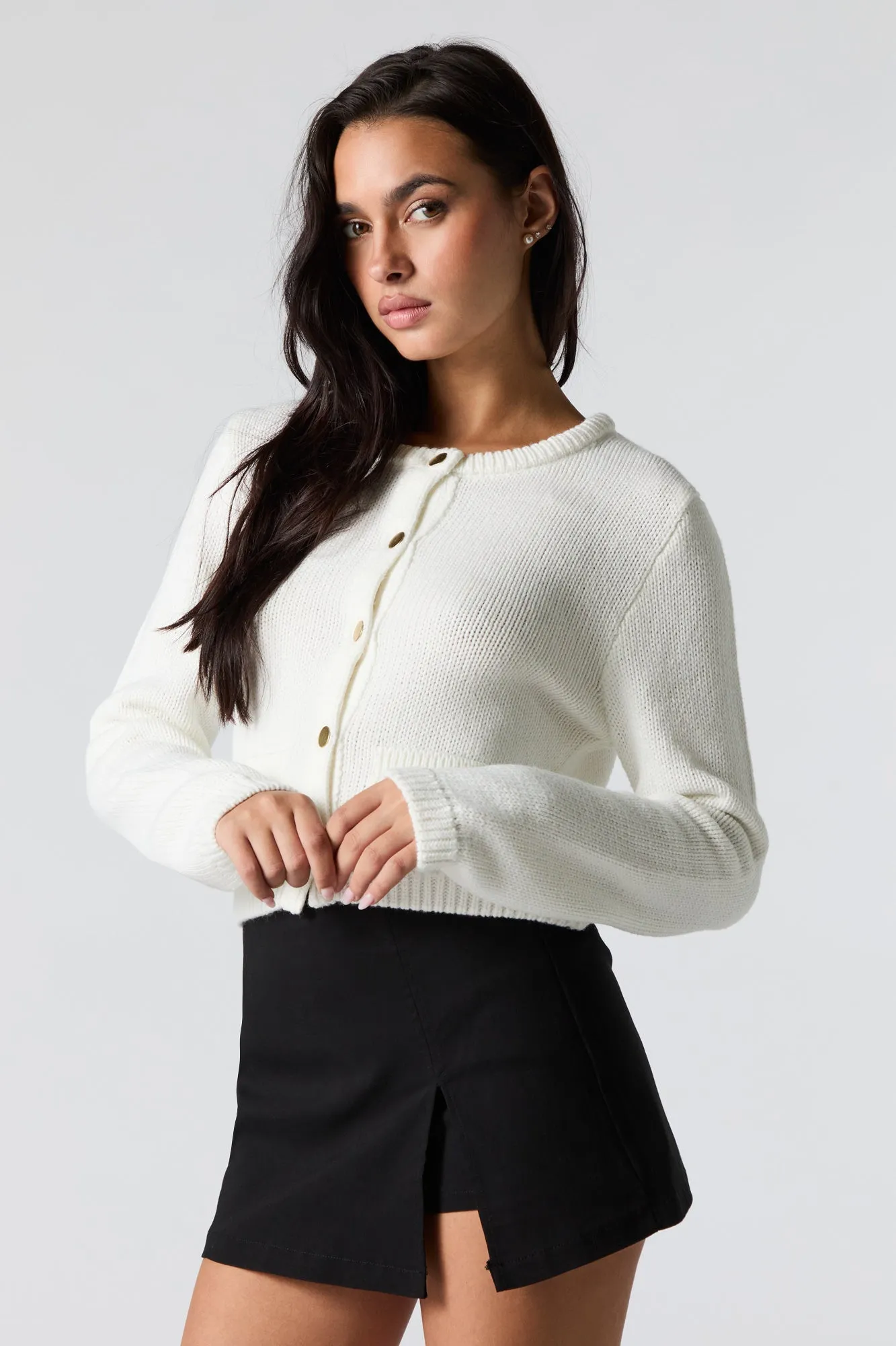 Ribbed Knit Snap Button Cardigan sold by Charlotte Russe product image thumbnail 5