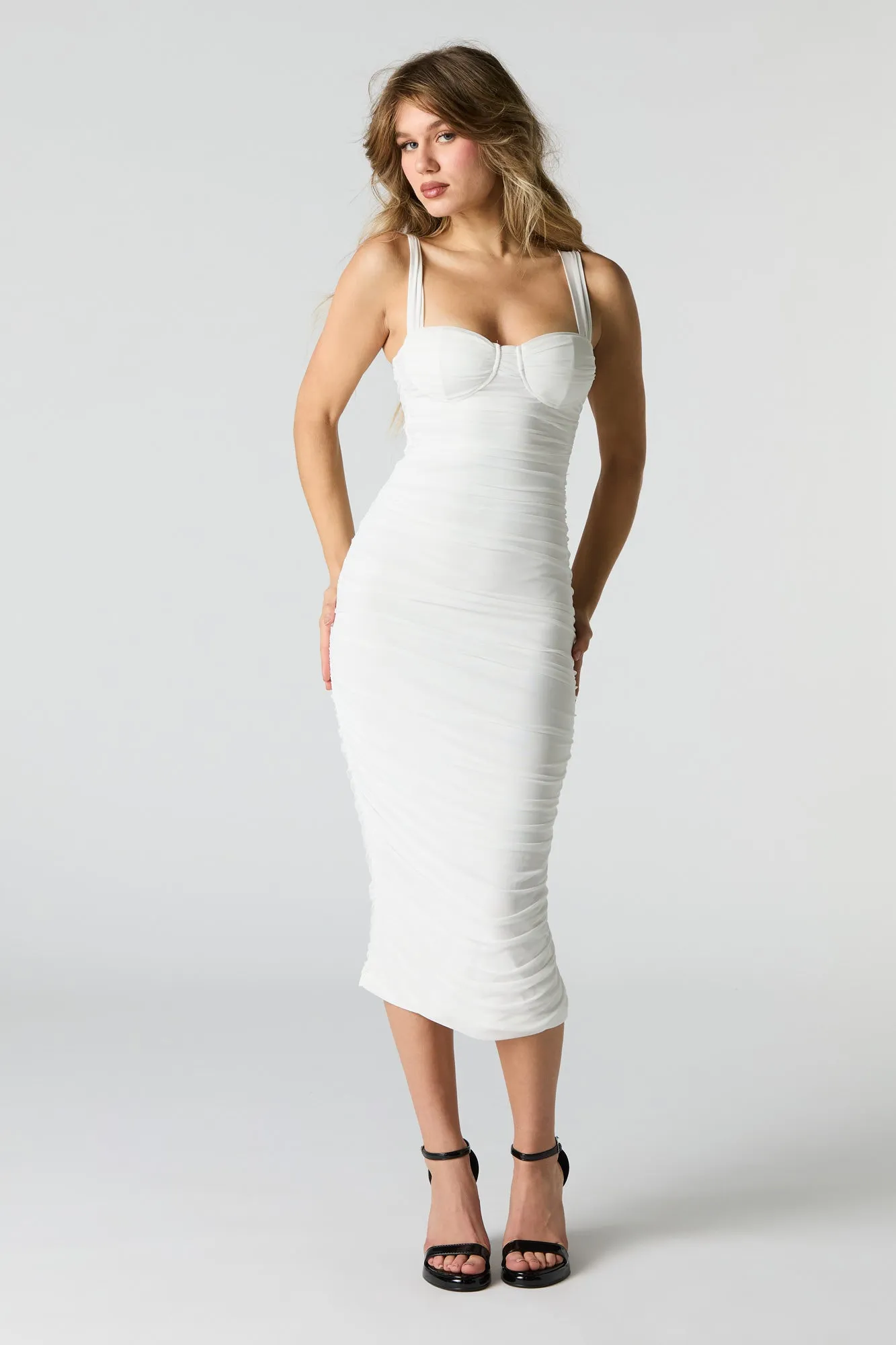 Mesh Ruched Bustier Midi Dress sold by Charlotte Russe product image thumbnail 5