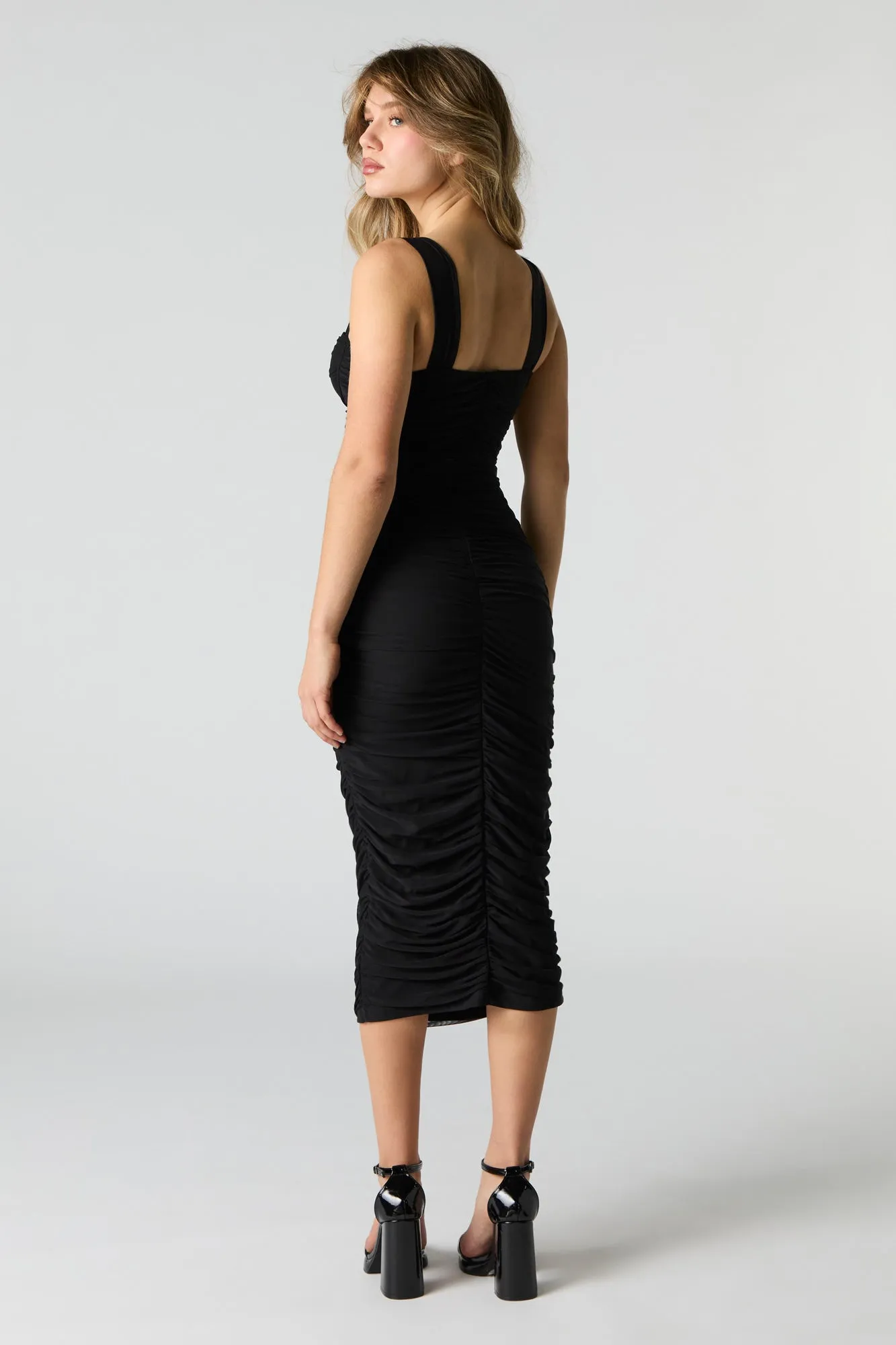 Mesh Ruched Bustier Midi Dress sold by Charlotte Russe product image thumbnail 4