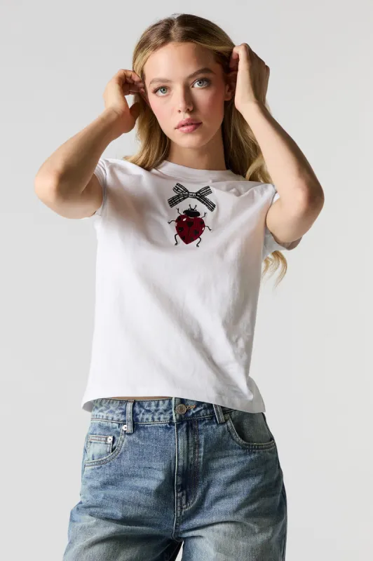 Ladybug Embroidered Fitted T-Shirt sold by Charlotte Russe
