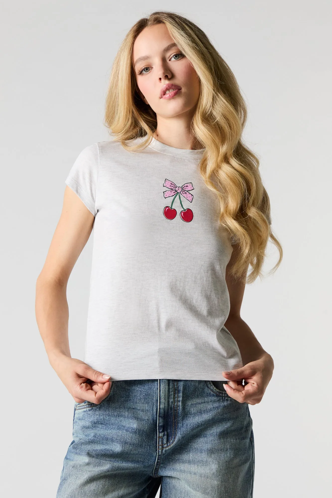 Rhinestone Cherry Bow Fitted T-Shirt sold by Charlotte Russe