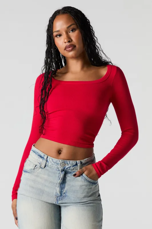 Seamless Ribbed Scoop Neck Long Sleeve Top sold by Charlotte Russe