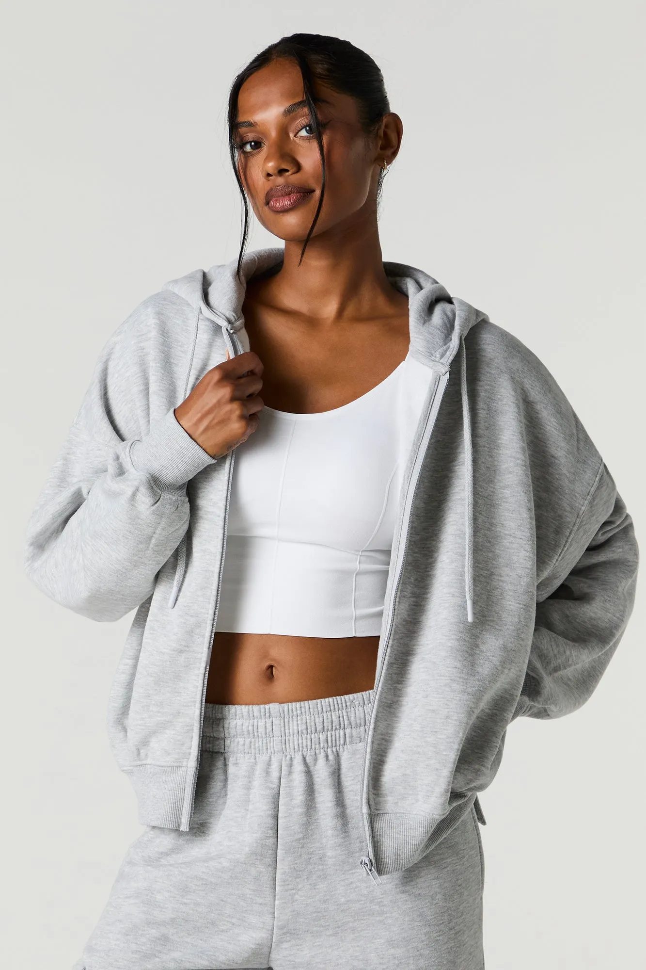 Boxy Zip-Up Fleece Hoodie sold by Charlotte Russe product image thumbnail 5