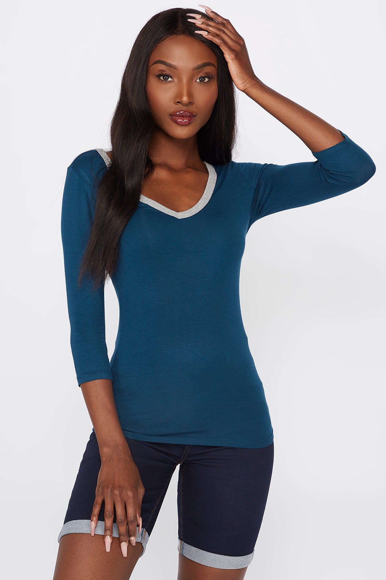 V-Neck Ringer T-Shirt sold by Charlotte Russe