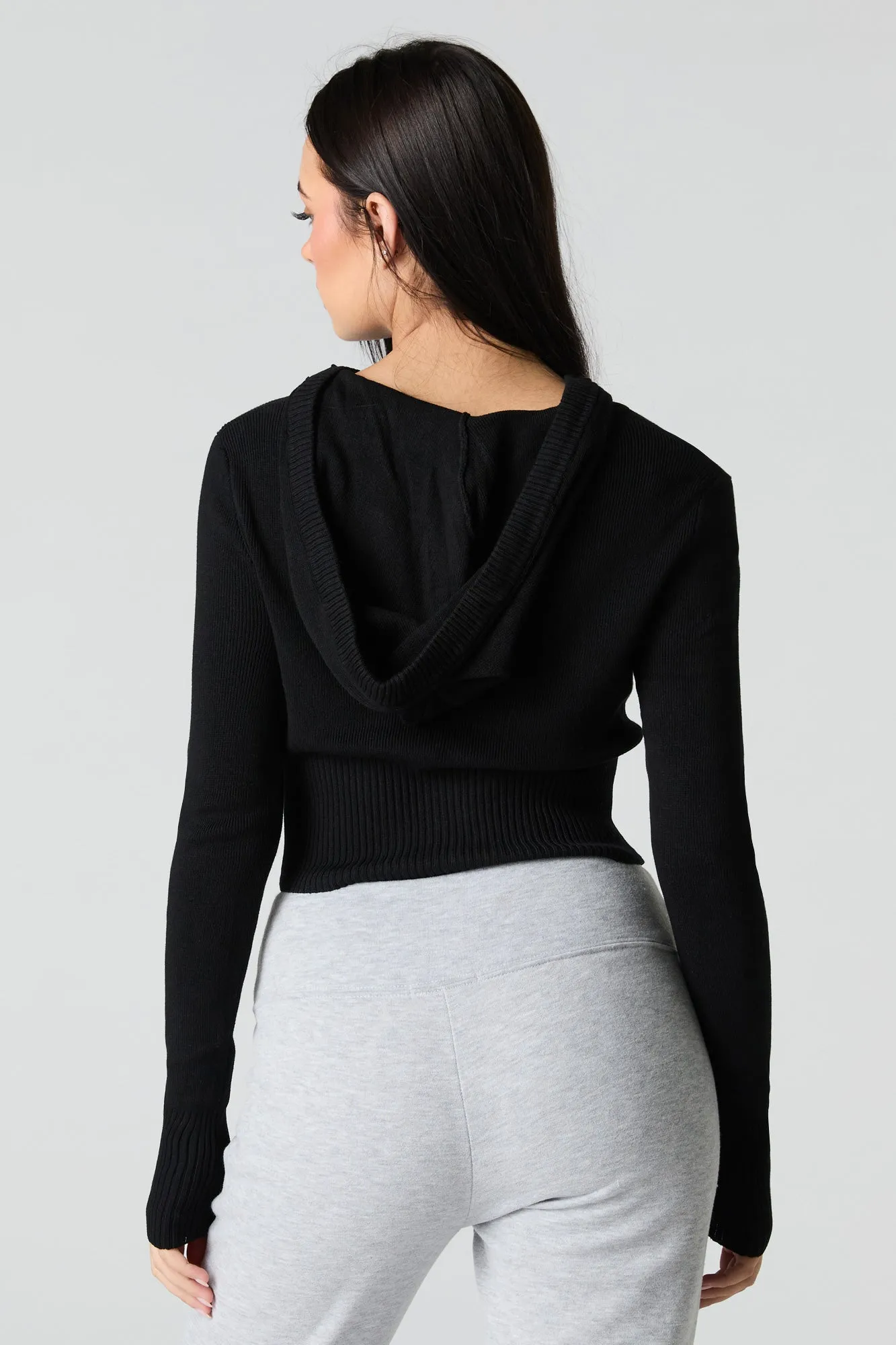 Ribbed Knit Zip-Up Hooded Sweater sold by Charlotte Russe product image thumbnail 5