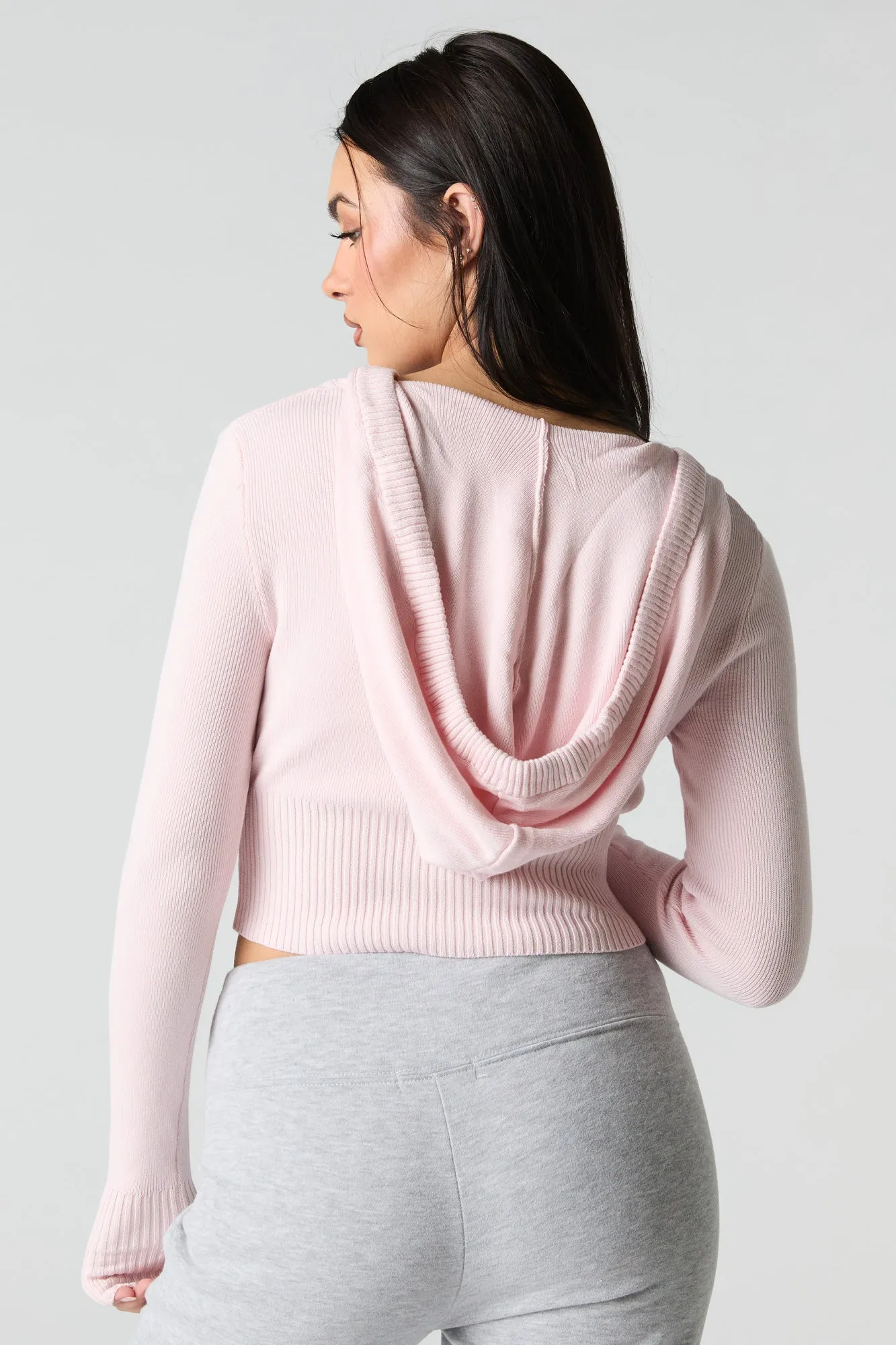 Ribbed Knit Zip-Up Hooded Sweater sold by Charlotte Russe product image thumbnail 2