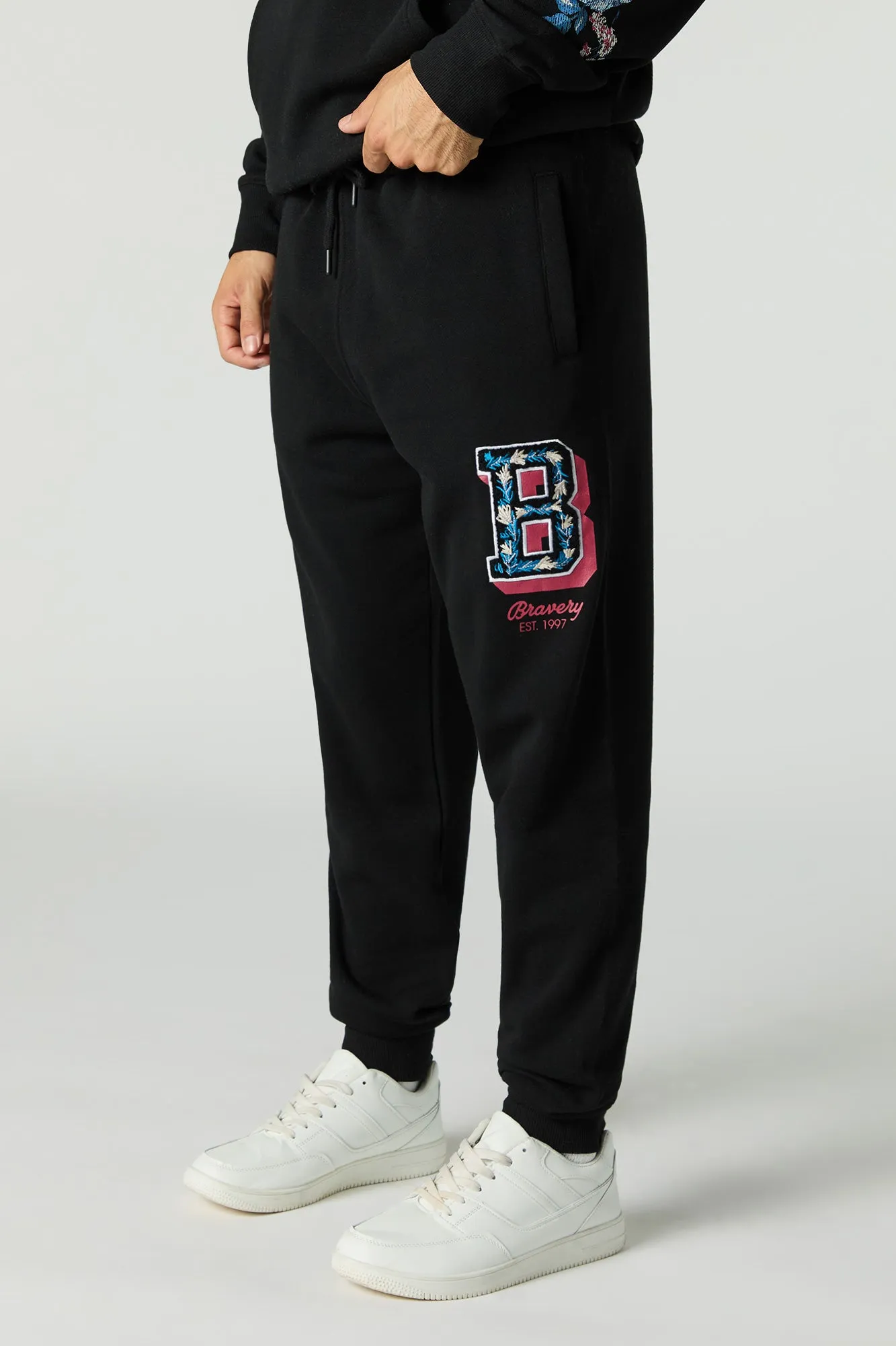 Floral B Embroidered Fleece Jogger sold by Charlotte Russe