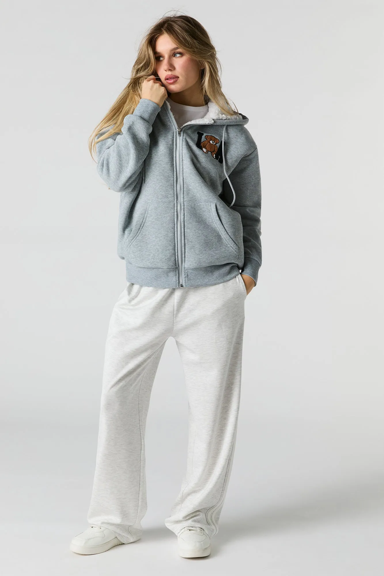 Chenille Embroidered Faux Fur Lined Fleece Hoodie sold by Charlotte Russe product image thumbnail 3