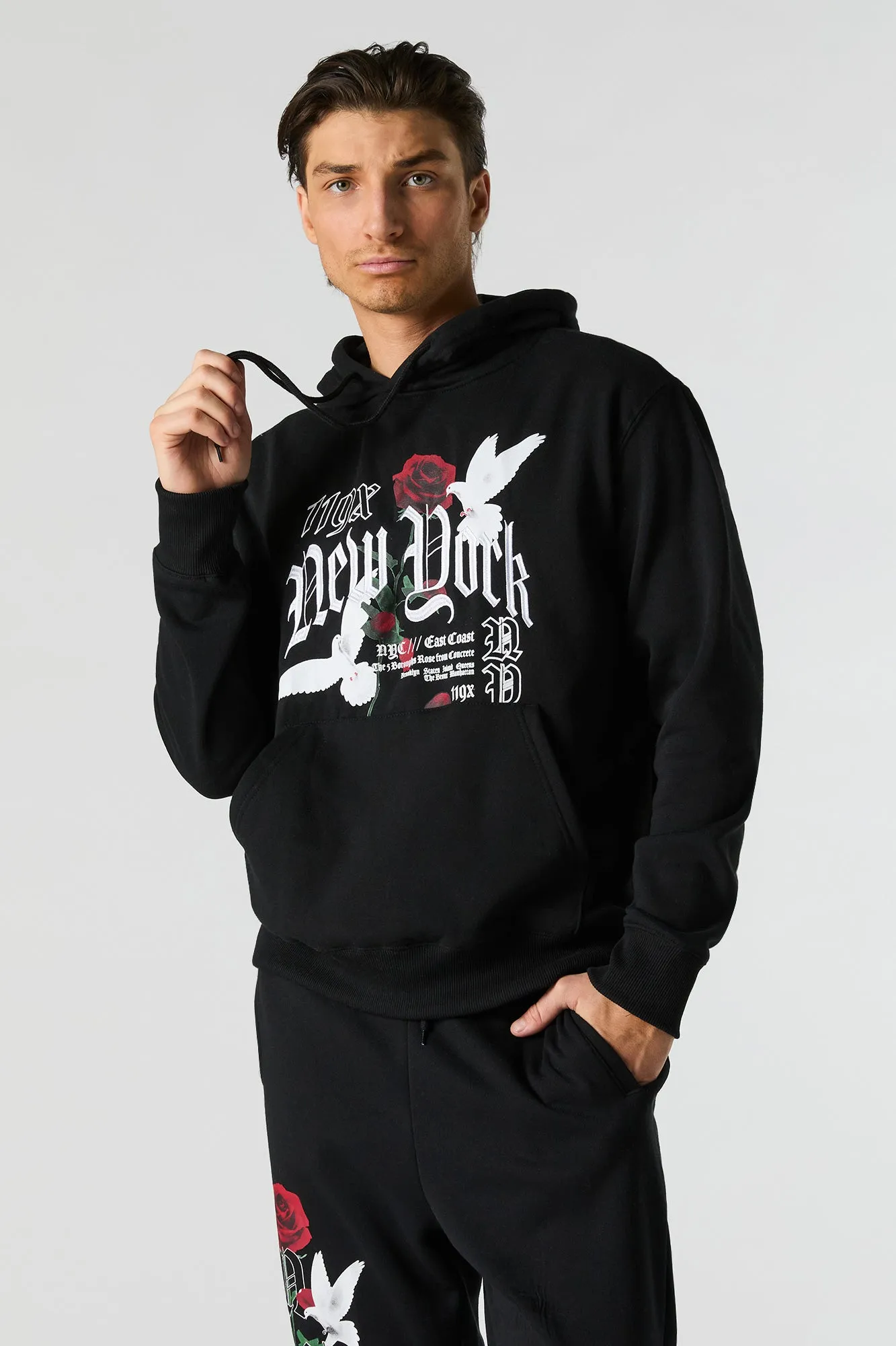 New York Doves Embroidered Fleece Hoodie sold by Charlotte Russe