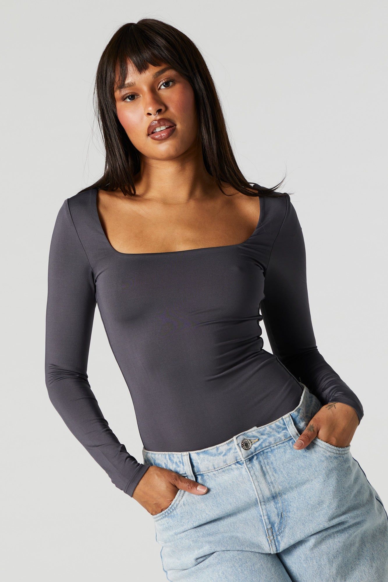 Contour Square Neck Long Sleeve Bodysuit sold by Charlotte Russe