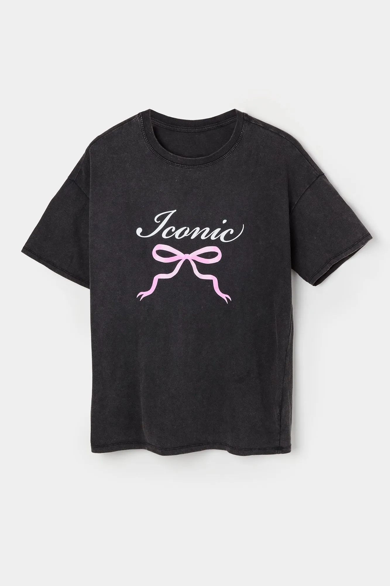 Iconic Bow Graphic Washed Boyfriend T-Shirt sold by Charlotte Russe product image thumbnail 4