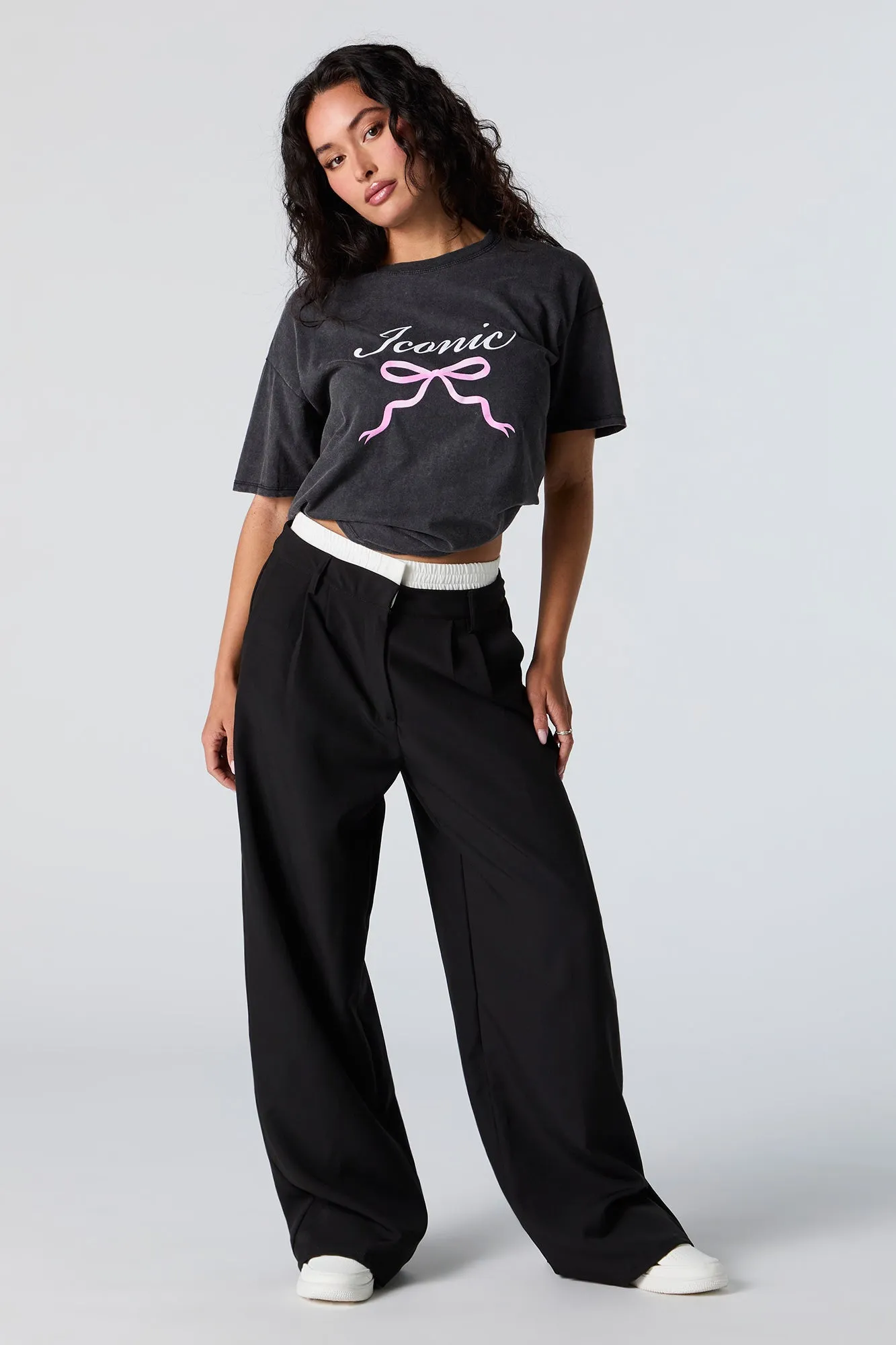 Iconic Bow Graphic Washed Boyfriend T-Shirt sold by Charlotte Russe product image thumbnail 2