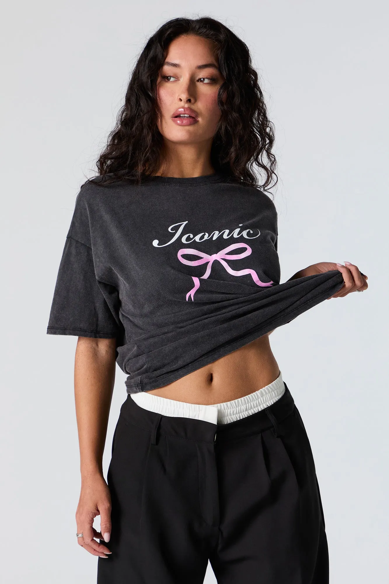 Iconic Bow Graphic Washed Boyfriend T-Shirt sold by Charlotte Russe