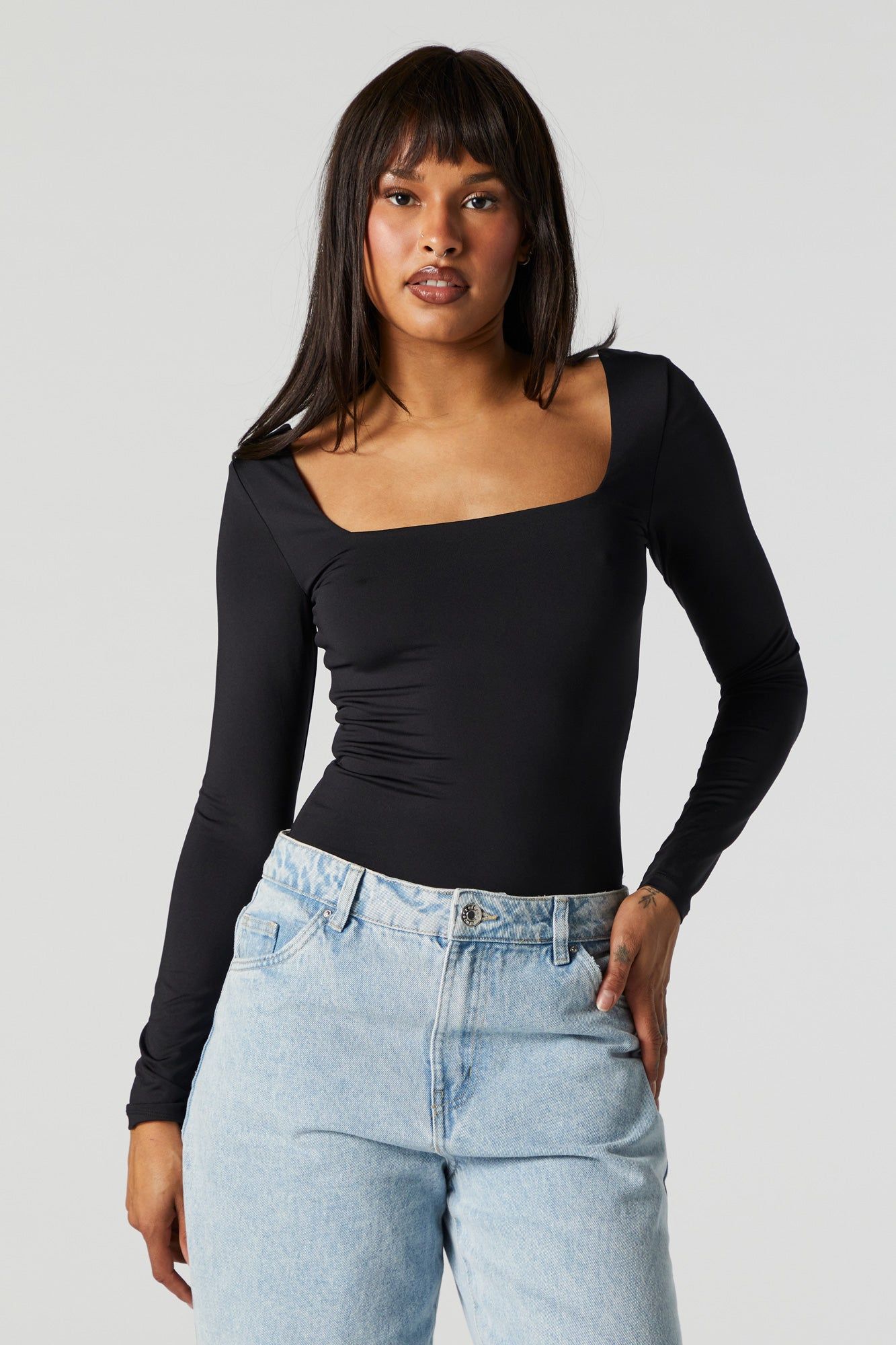 Contour Square Neck Long Sleeve Bodysuit sold by Charlotte Russe product image thumbnail 5