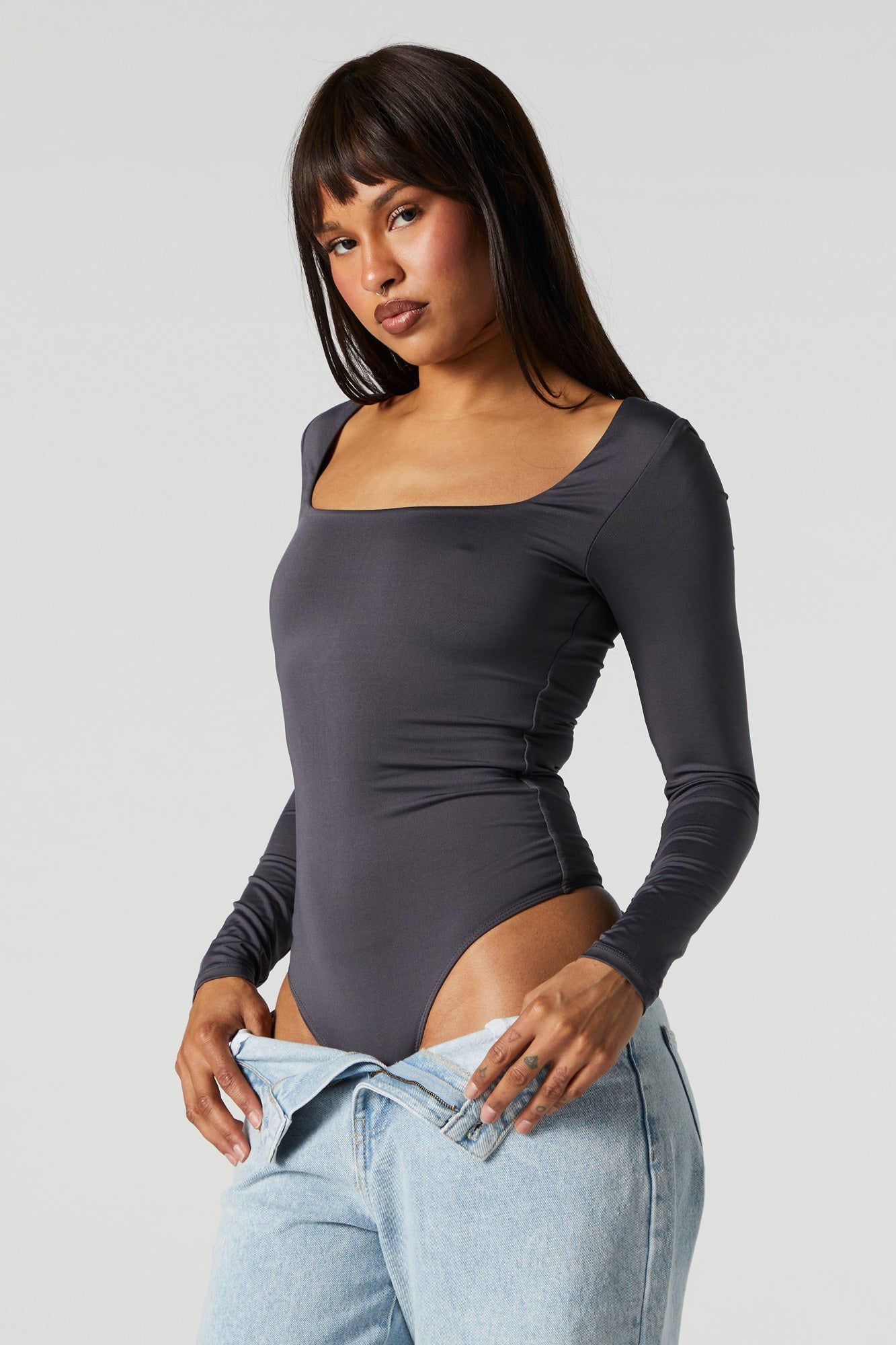 Contour Square Neck Long Sleeve Bodysuit sold by Charlotte Russe product image thumbnail 2