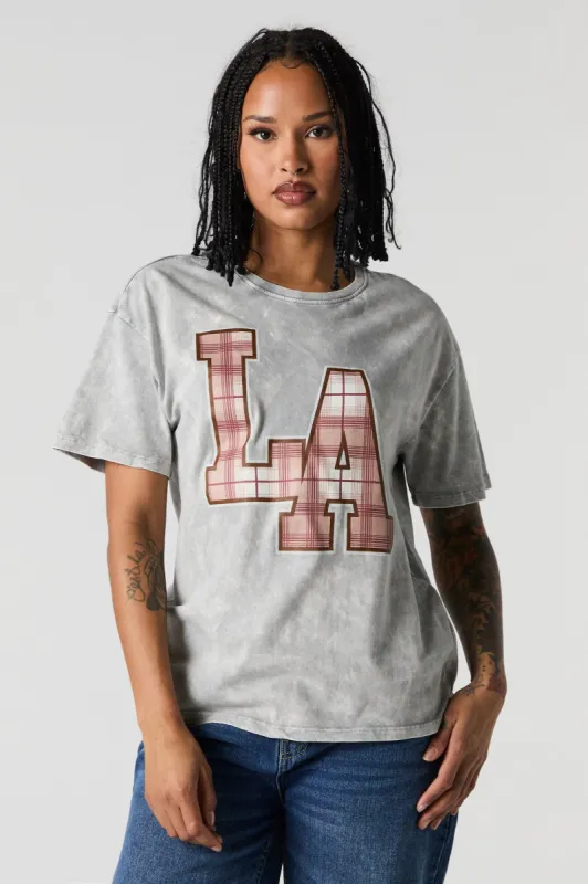 Plaid LA Graphic Washed T-Shirt sold by Charlotte Russe