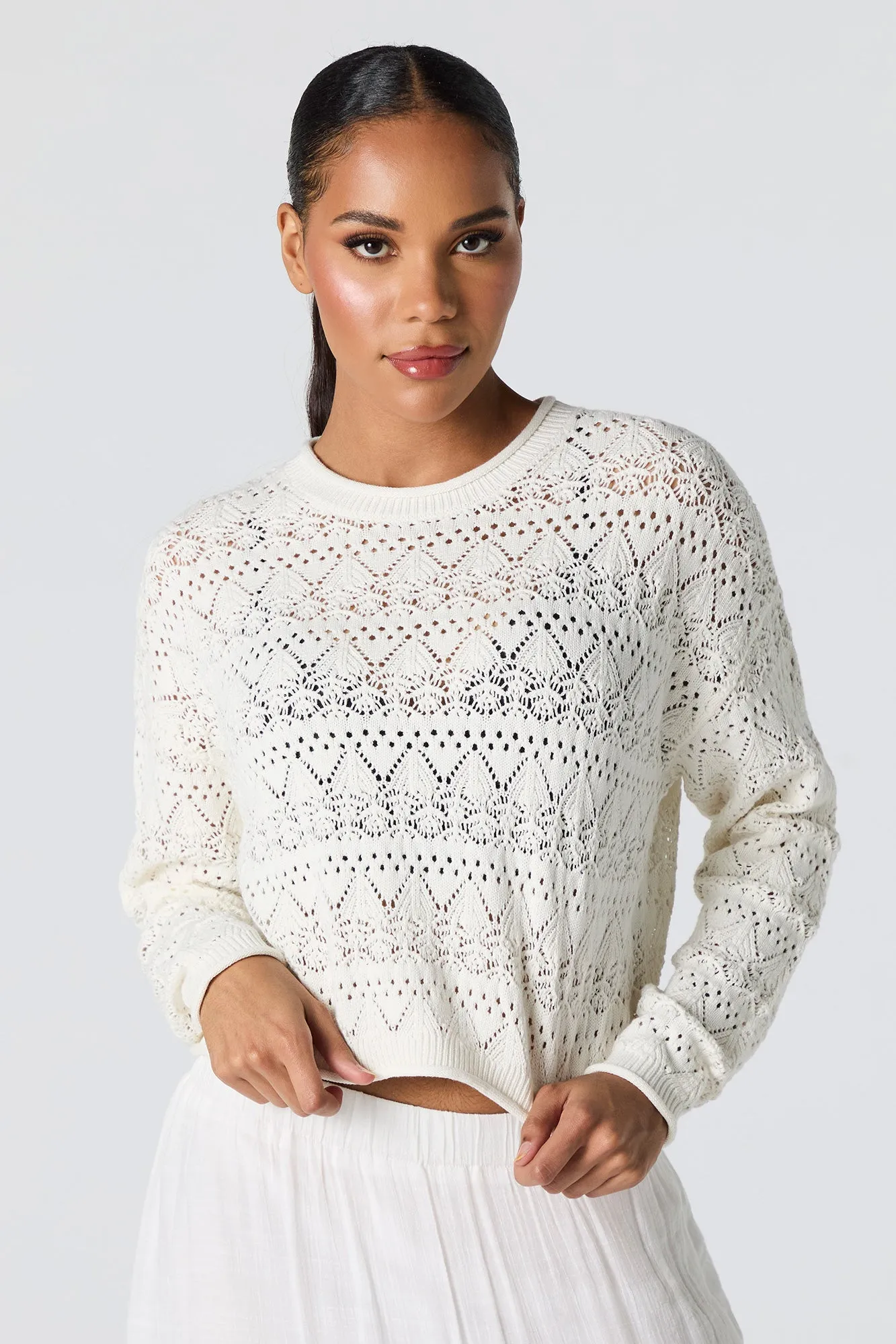 Pointelle Knit Sweater sold by Charlotte Russe