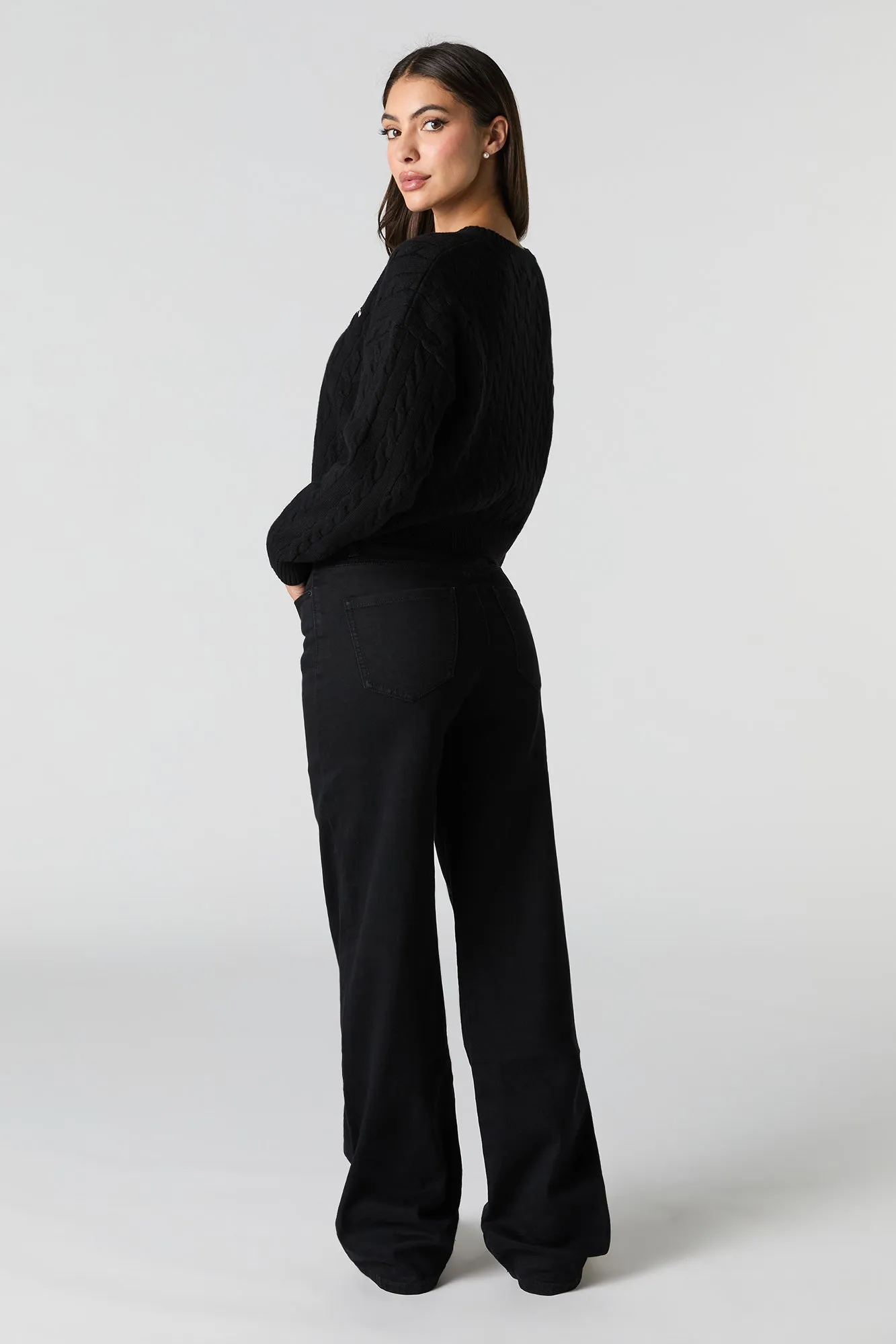 Black Wash High Rise Stretch Wide Leg Jean sold by Charlotte Russe product image thumbnail 3