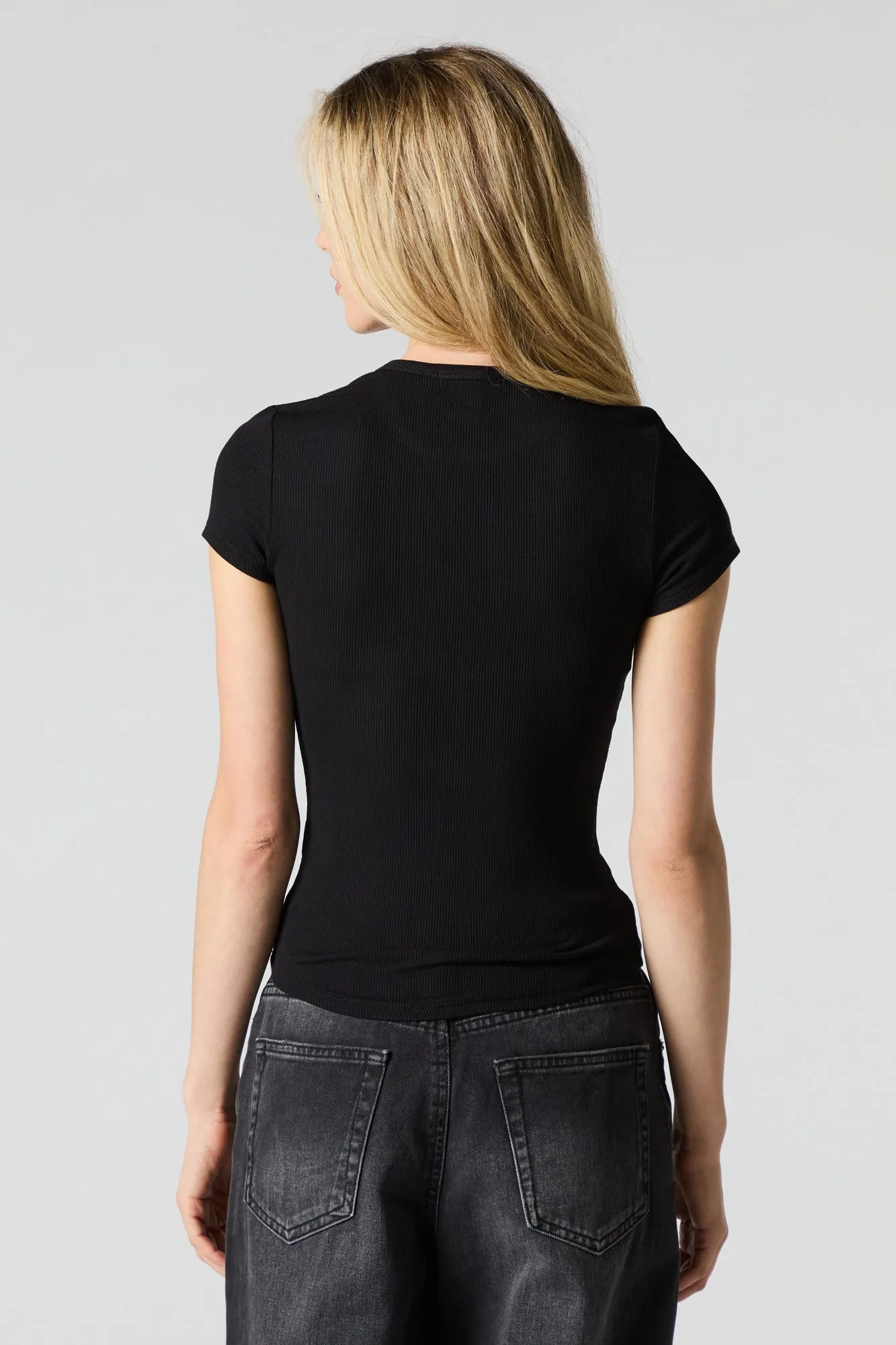 Ribbed Curved Hem T-Shirt sold by Charlotte Russe product image thumbnail 3