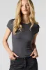 Ribbed Curved Hem T-Shirt sold by Charlotte Russe