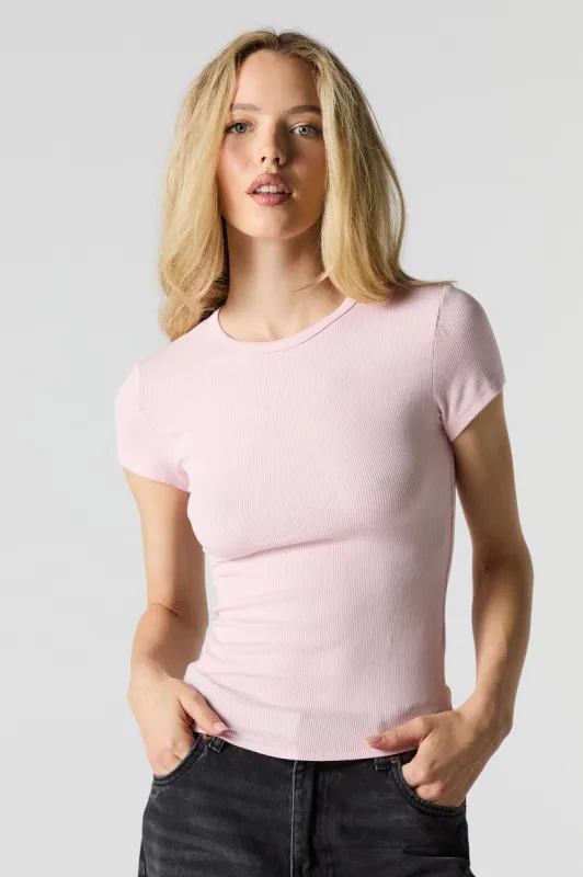 Ribbed Curved Hem T-Shirt sold by Charlotte Russe