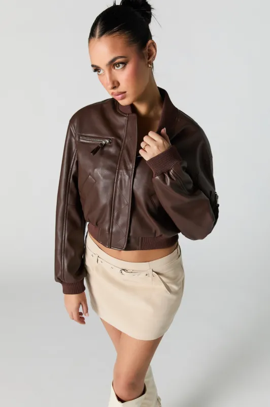 Faux Leather Cropped Bomber Jacket sold by Charlotte Russe